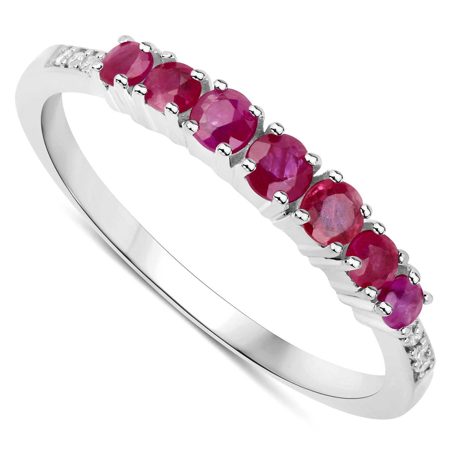0.45 Carat Genuine Ruby and White Diamond 14K White Gold Ring