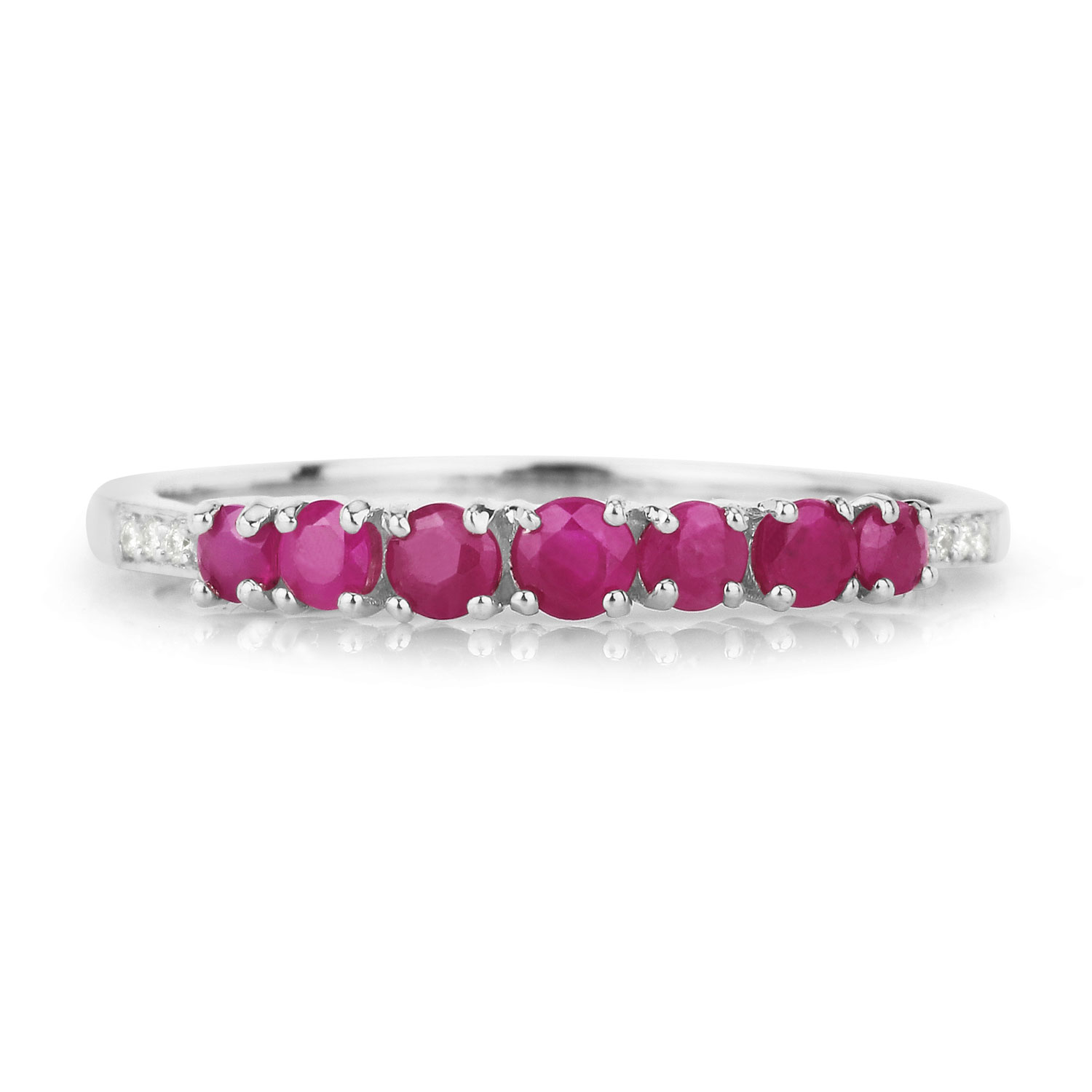 0.45 Carat Genuine Ruby and White Diamond 14K White Gold Ring