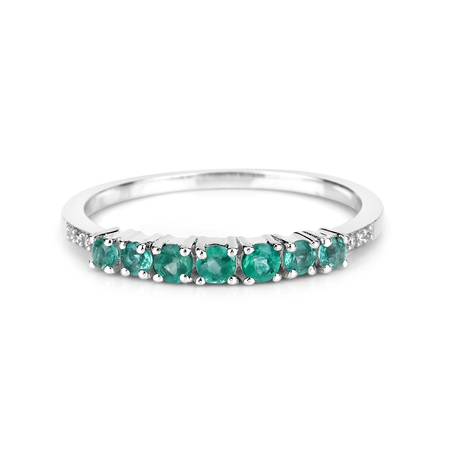 0.45 Carat Genuine Zambian Emerald and White Diamond 14K White Gold Ring