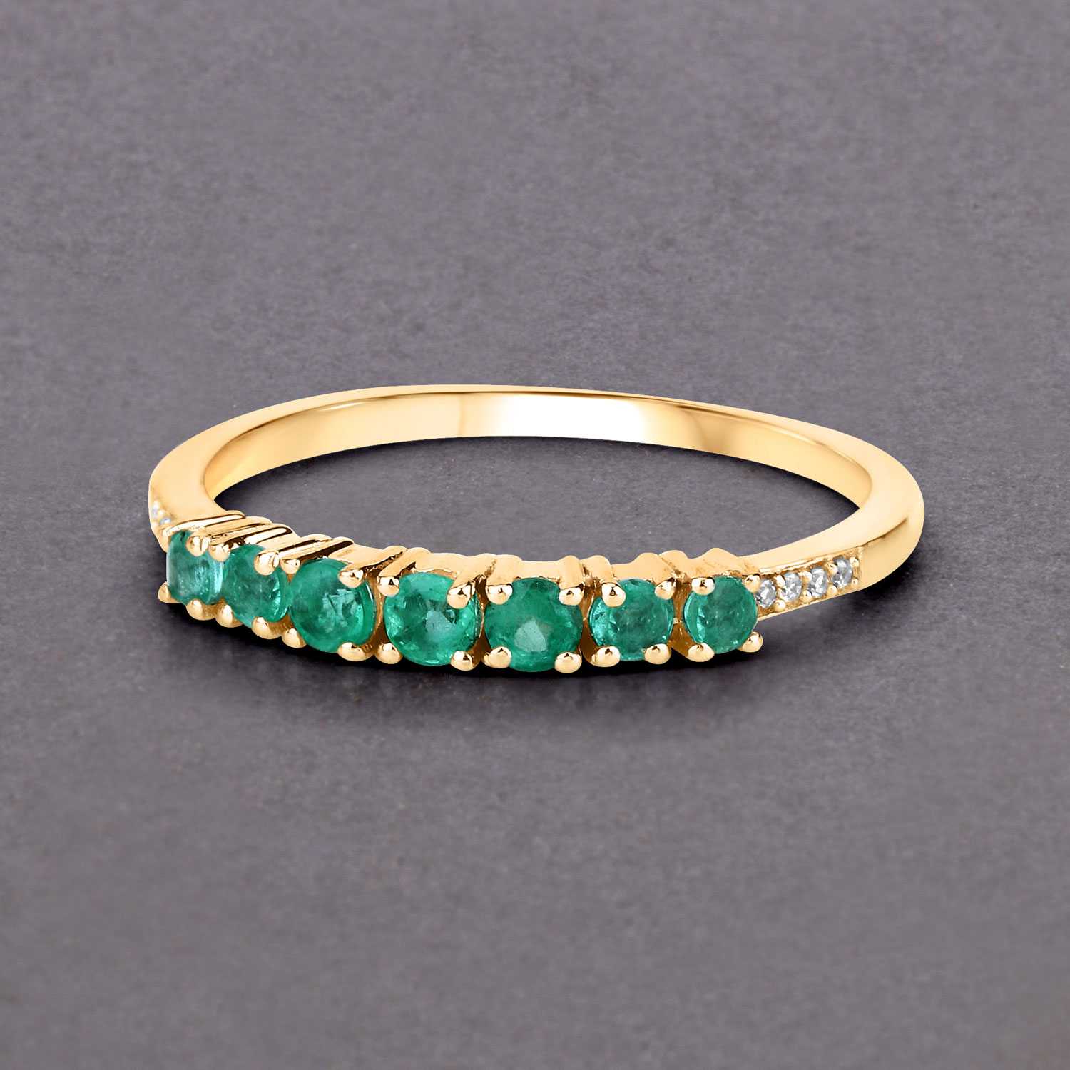 0.45 Carat Genuine Zambian Emerald and White Diamond 14K Yellow Gold Ring