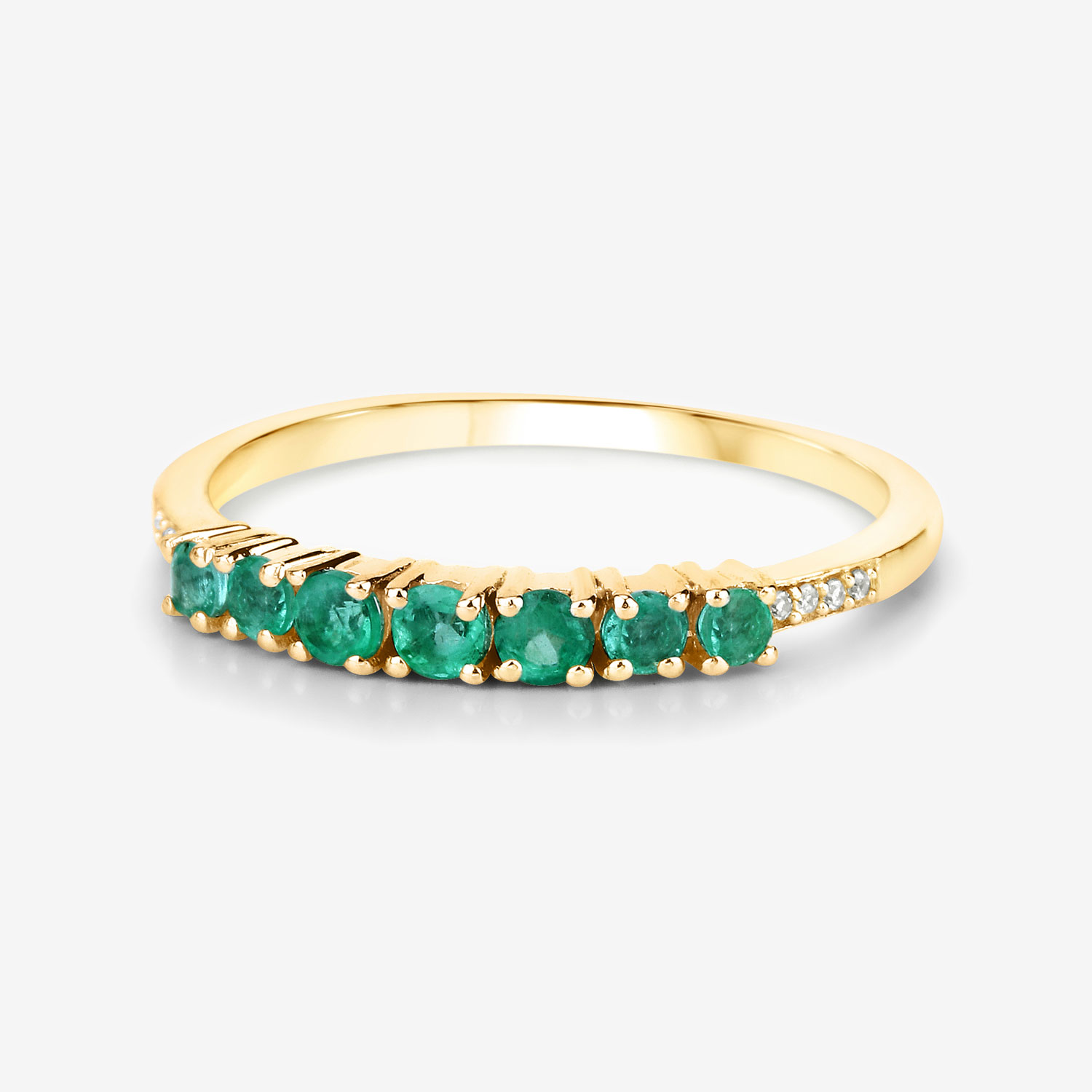 0.45 Carat Genuine Zambian Emerald and White Diamond 14K Yellow Gold Ring