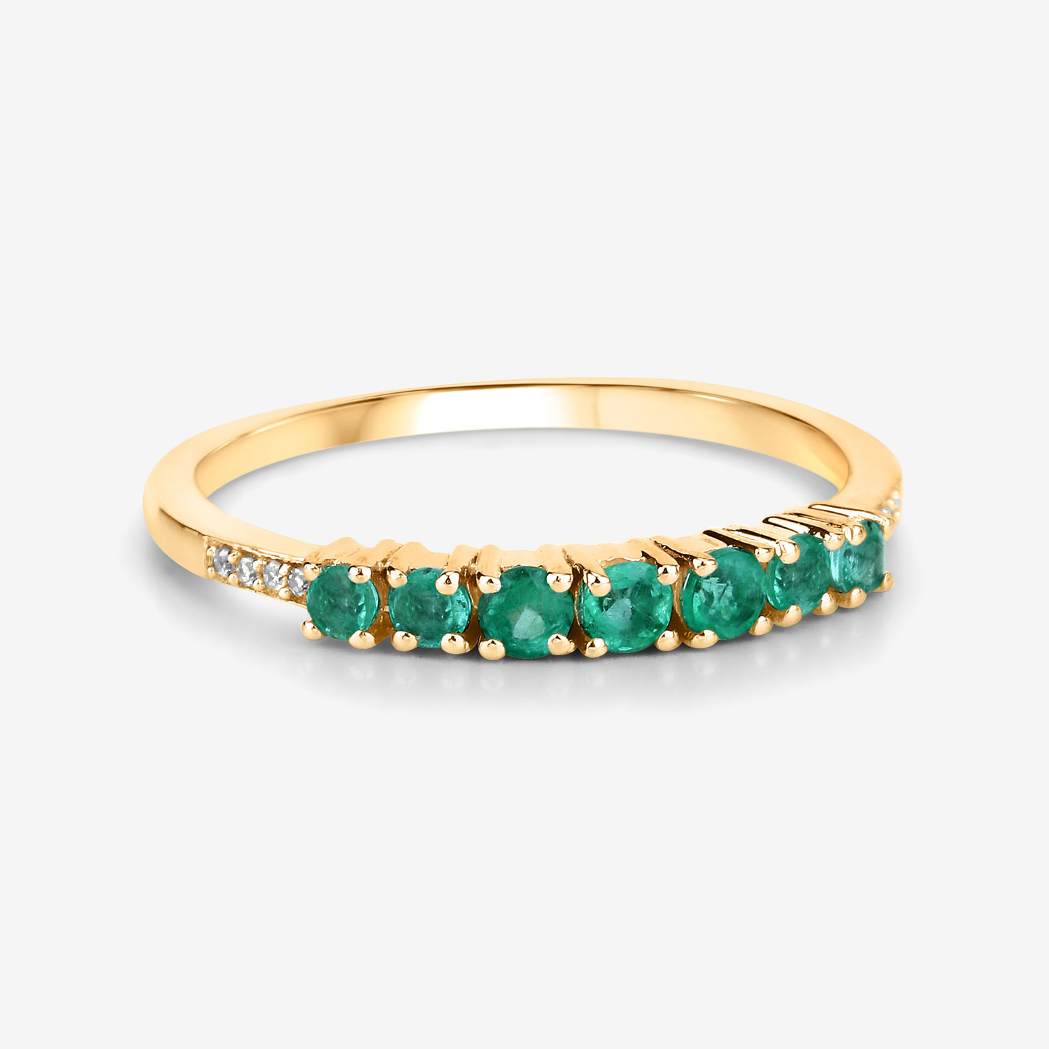 0.45 Carat Genuine Zambian Emerald and White Diamond 14K Yellow Gold Ring