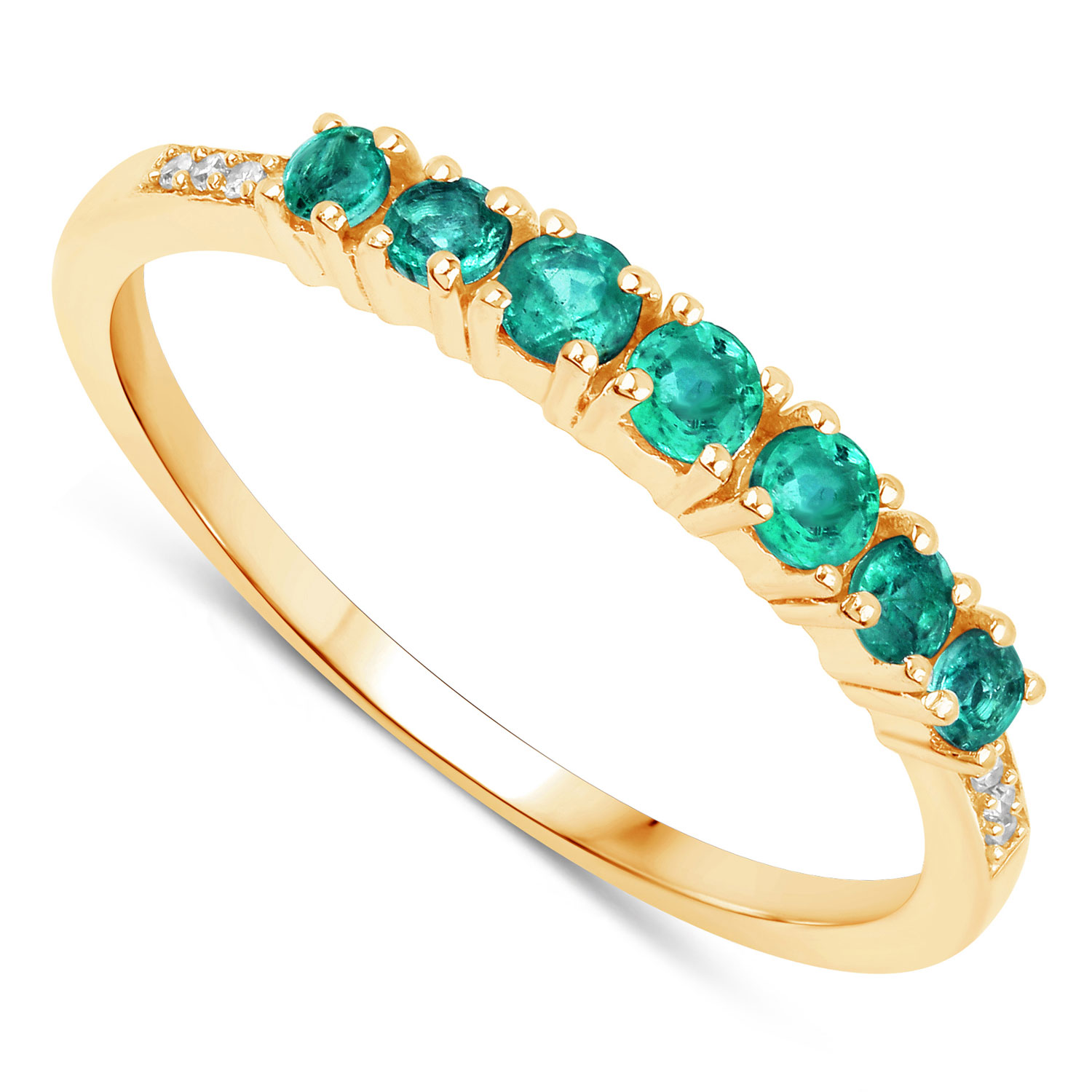 0.45 Carat Genuine Zambian Emerald and White Diamond 14K Yellow Gold Ring