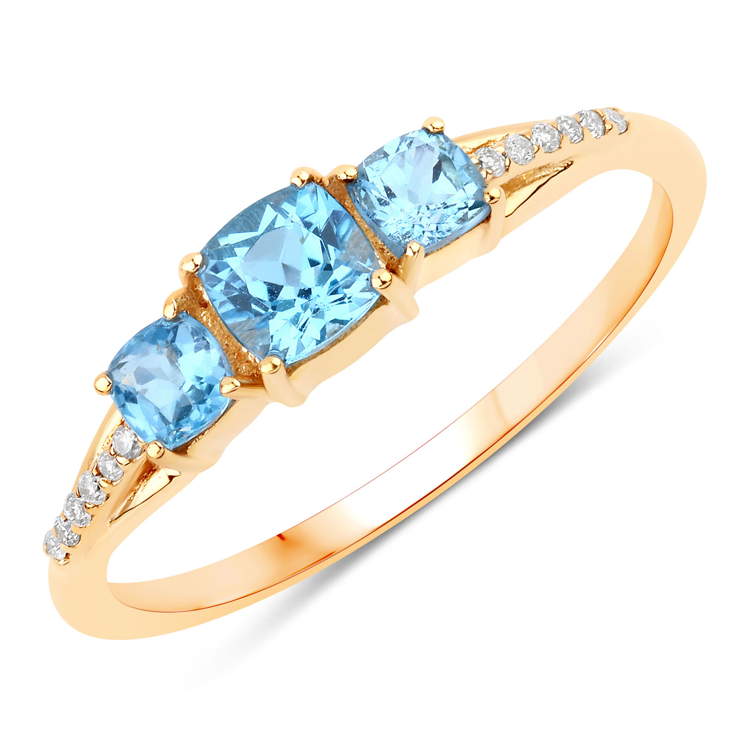 0.70 Carat Genuine Swiss Blue Topaz and White Diamond 14K Yellow Gold Ring