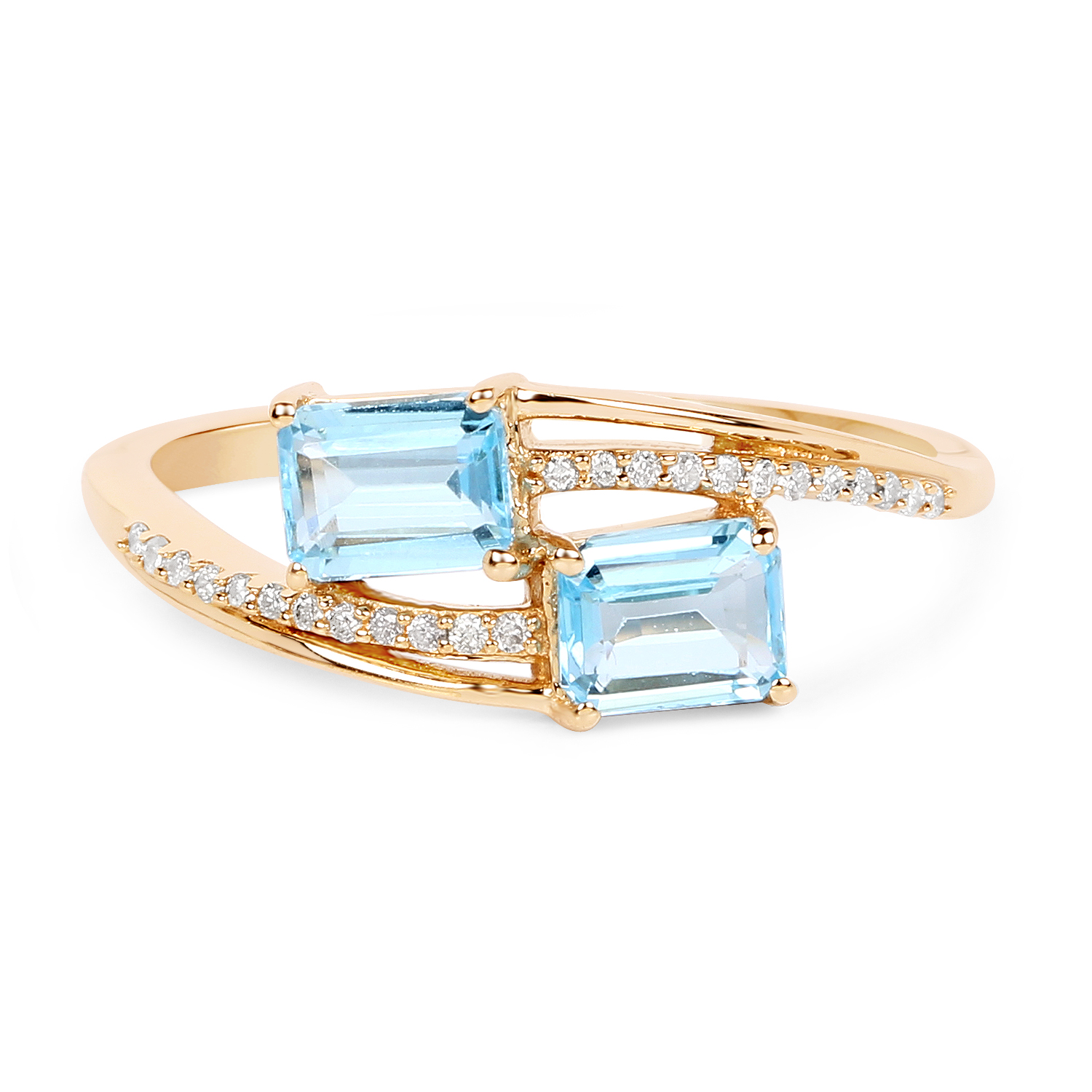 1.11 Carat Genuine Swiss Blue Topaz and White Diamond 14K Yellow Gold Ring