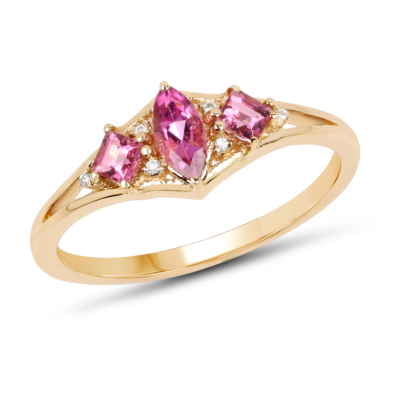 0.42 Carat Genuine Pink Tourmaline and White Diamond 14K Yellow Gold Ring