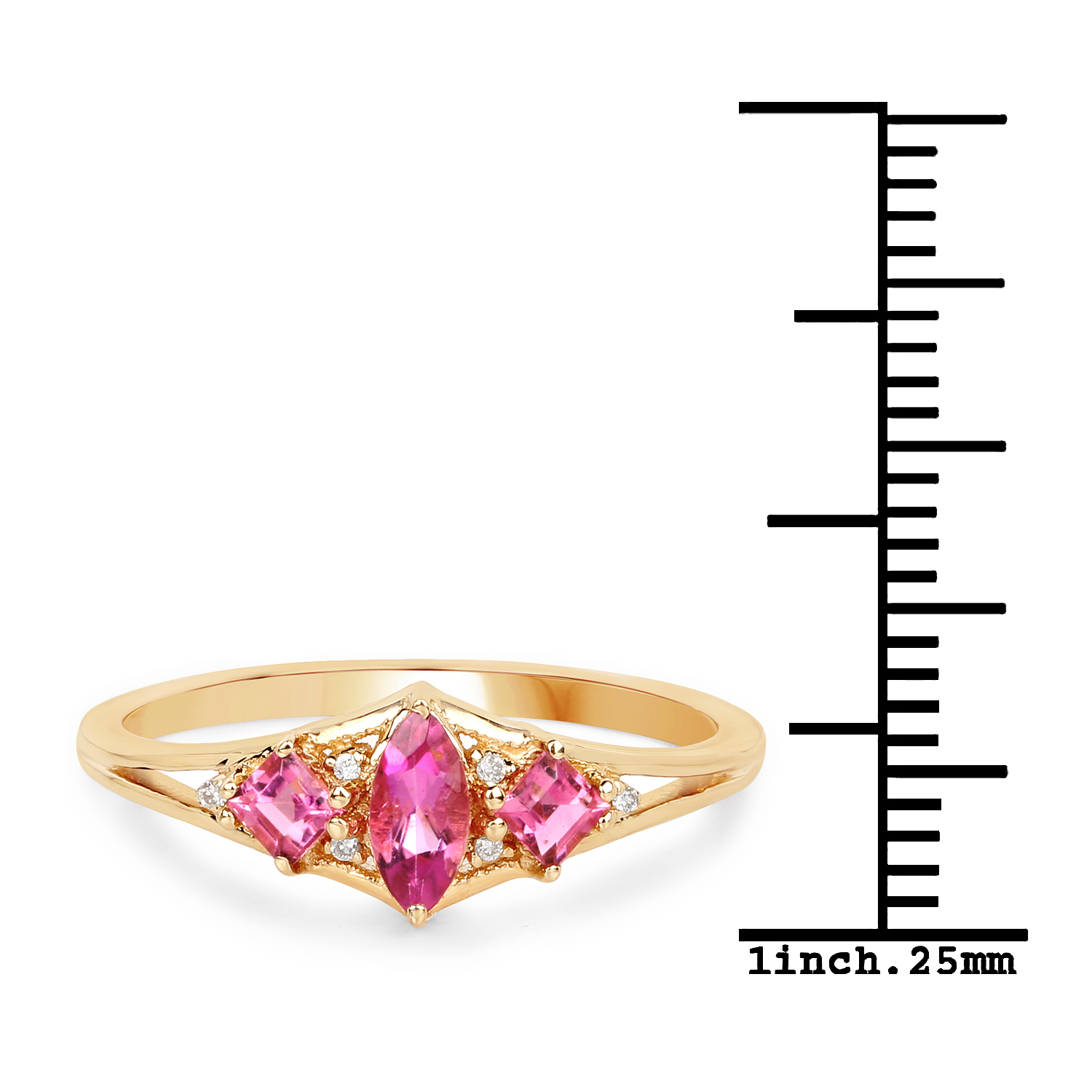 0.42 Carat Genuine Pink Tourmaline and White Diamond 14K Yellow Gold Ring
