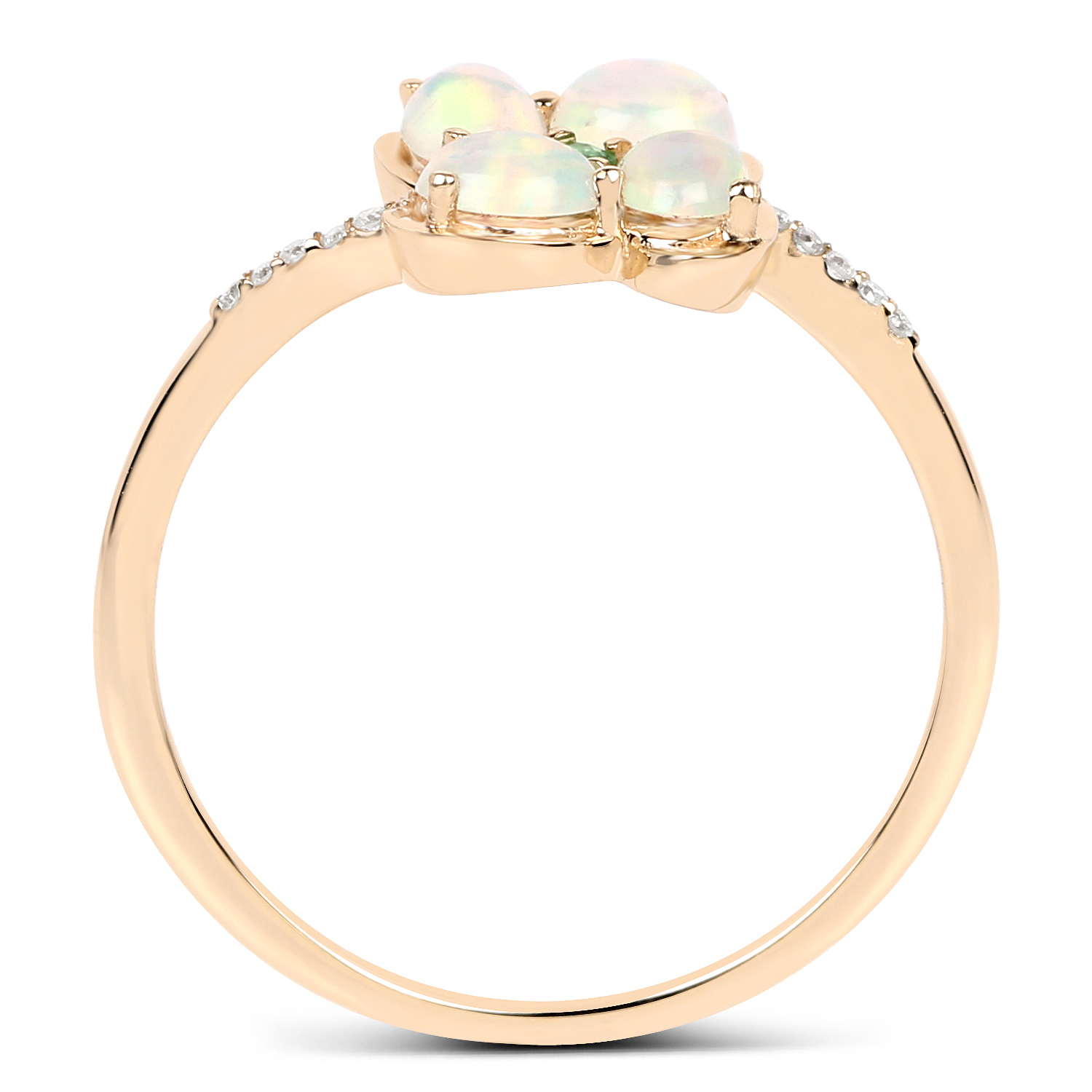 0.54 Carat Genuine Ethiopian Opal, Zambian Emerald and White Diamond 14K Yellow Gold Ring