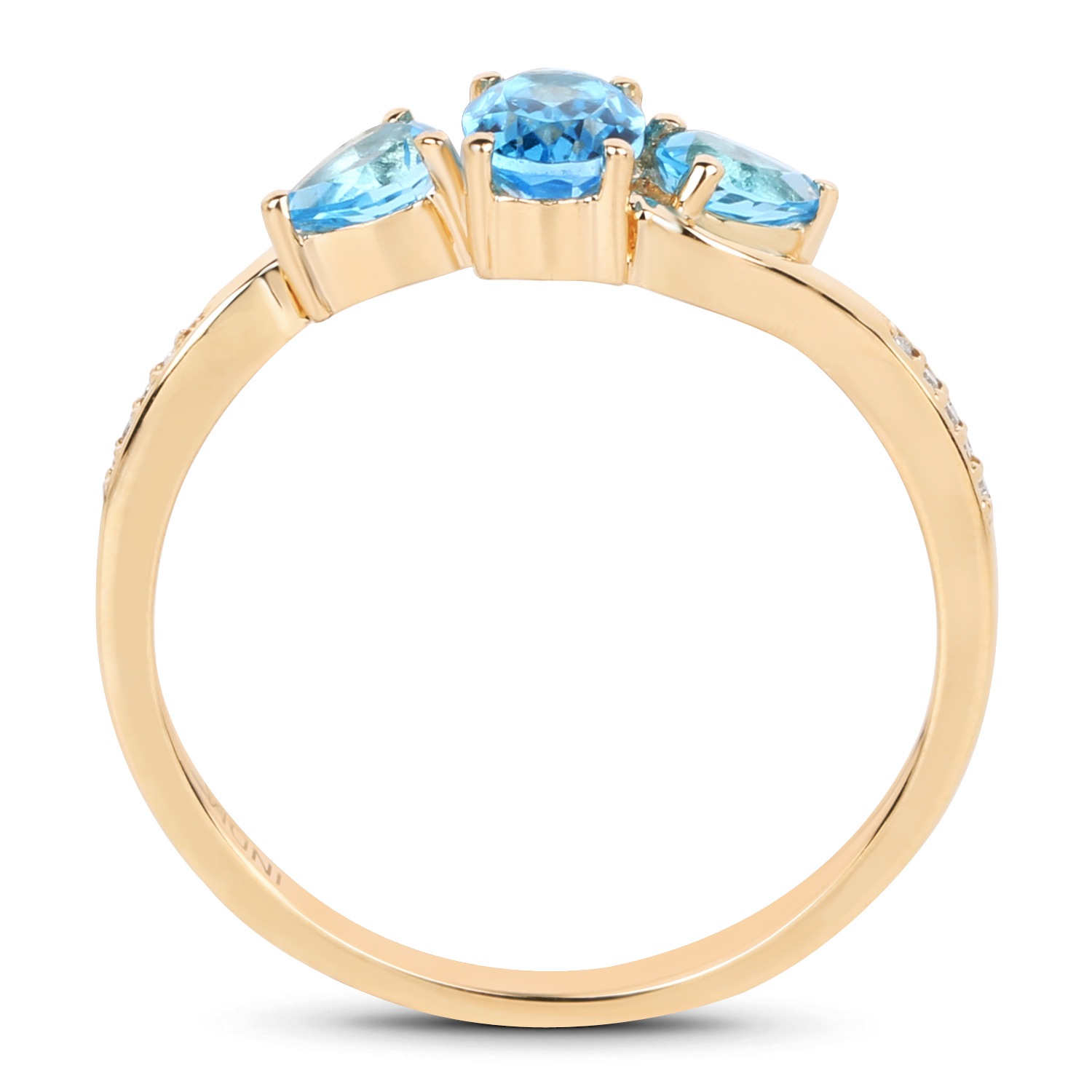 0.91 Carat Genuine Swiss Blue Topaz and White Diamond 14K Yellow Gold Ring