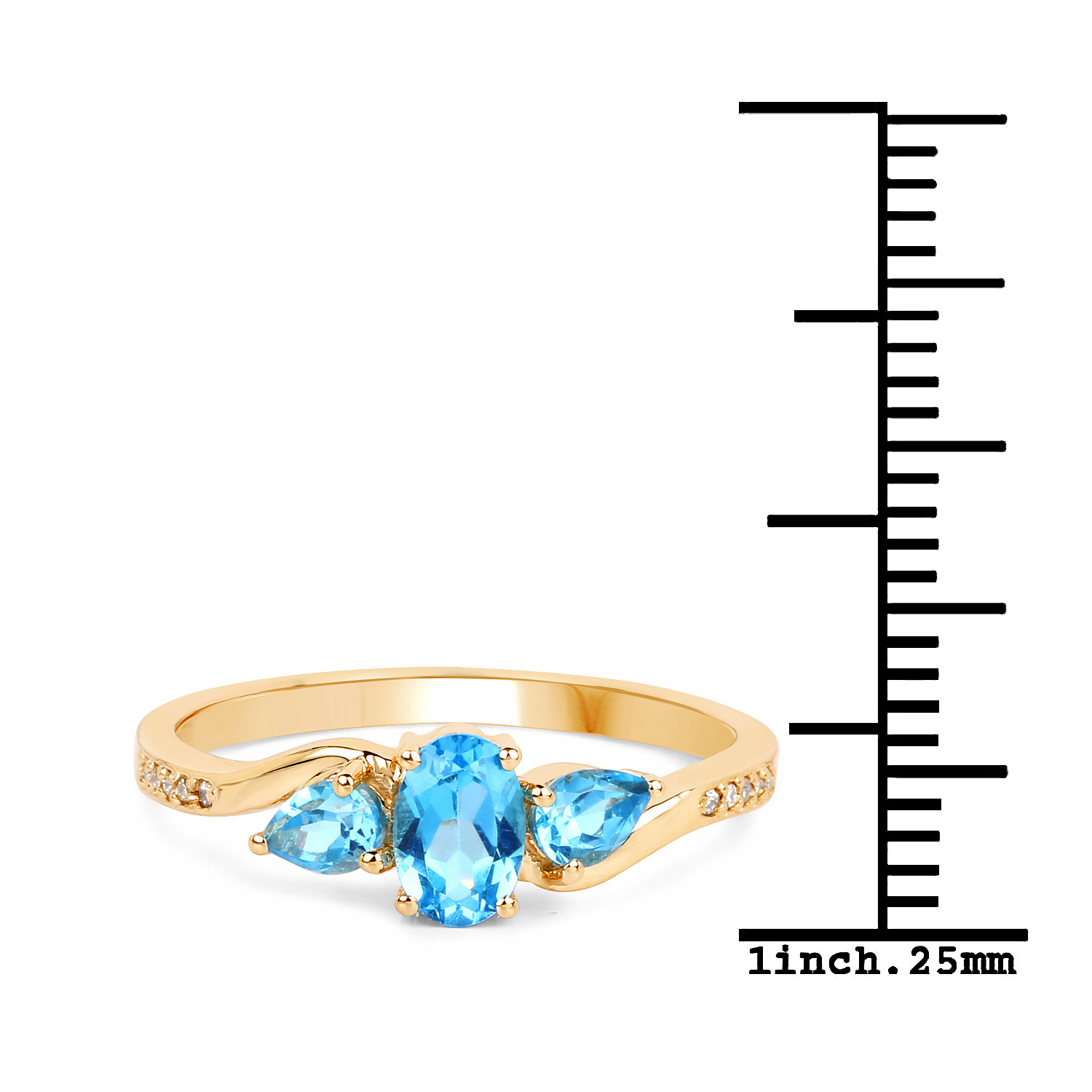 0.91 Carat Genuine Swiss Blue Topaz and White Diamond 14K Yellow Gold Ring
