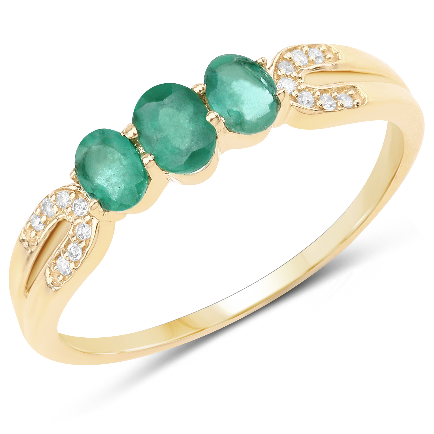 0.53 Carat Genuine Zambian Emerald and White Diamond 14K Yellow Gold Ring