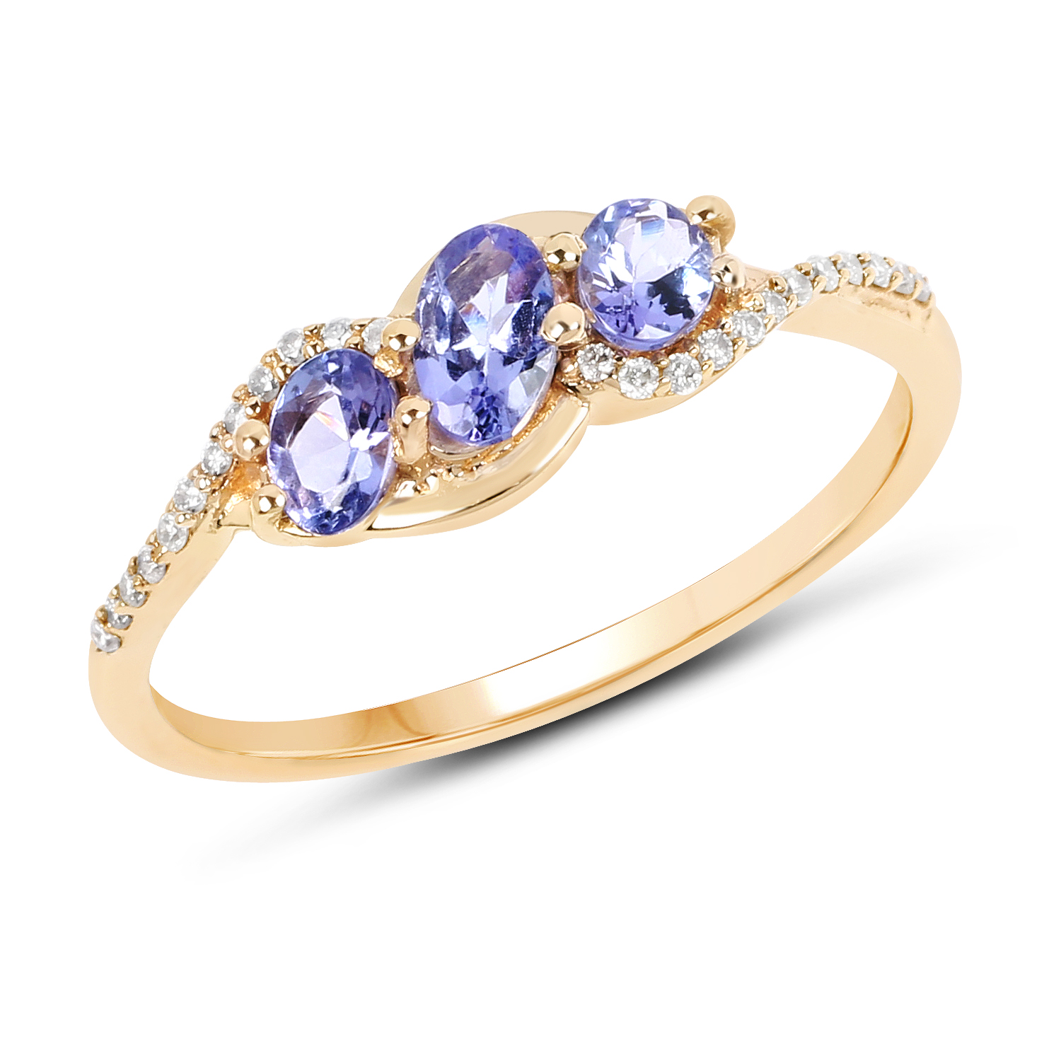 0.66 Carat Genuine Tanzanite and White Diamond 14K Yellow Gold Ring