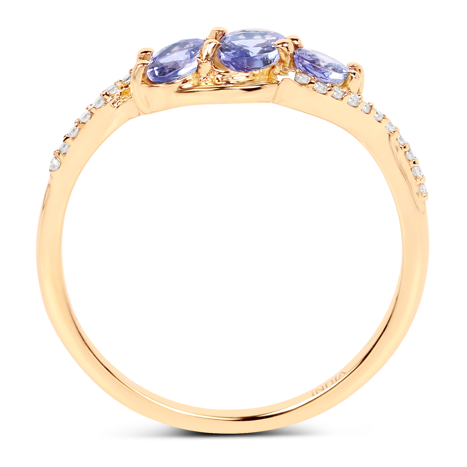 0.66 Carat Genuine Tanzanite and White Diamond 14K Yellow Gold Ring