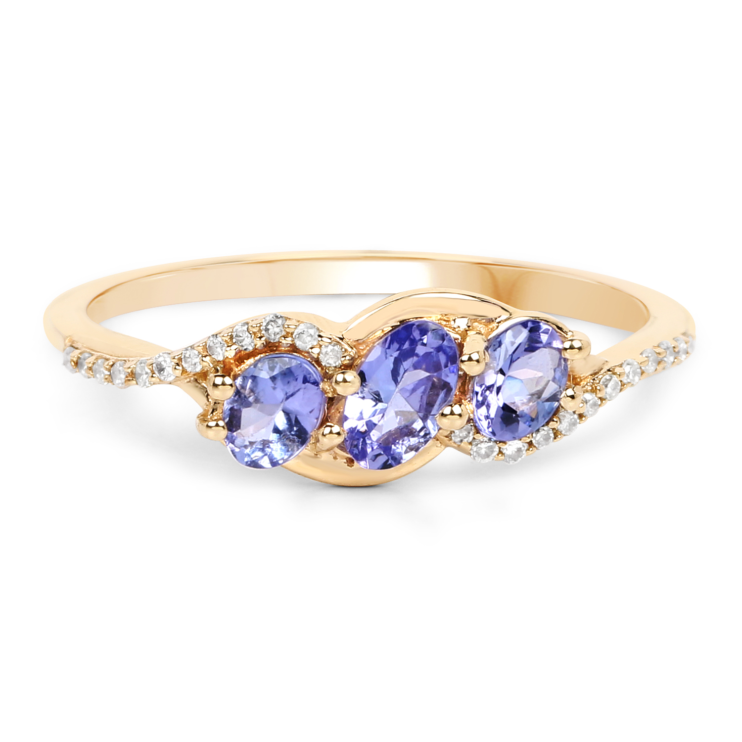 0.66 Carat Genuine Tanzanite and White Diamond 14K Yellow Gold Ring