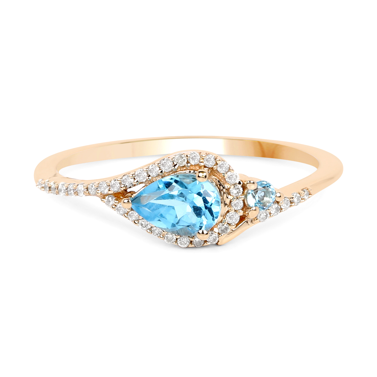 0.65 Carat Genuine Swiss Blue Topaz and White Diamond 14K Yellow Gold Ring