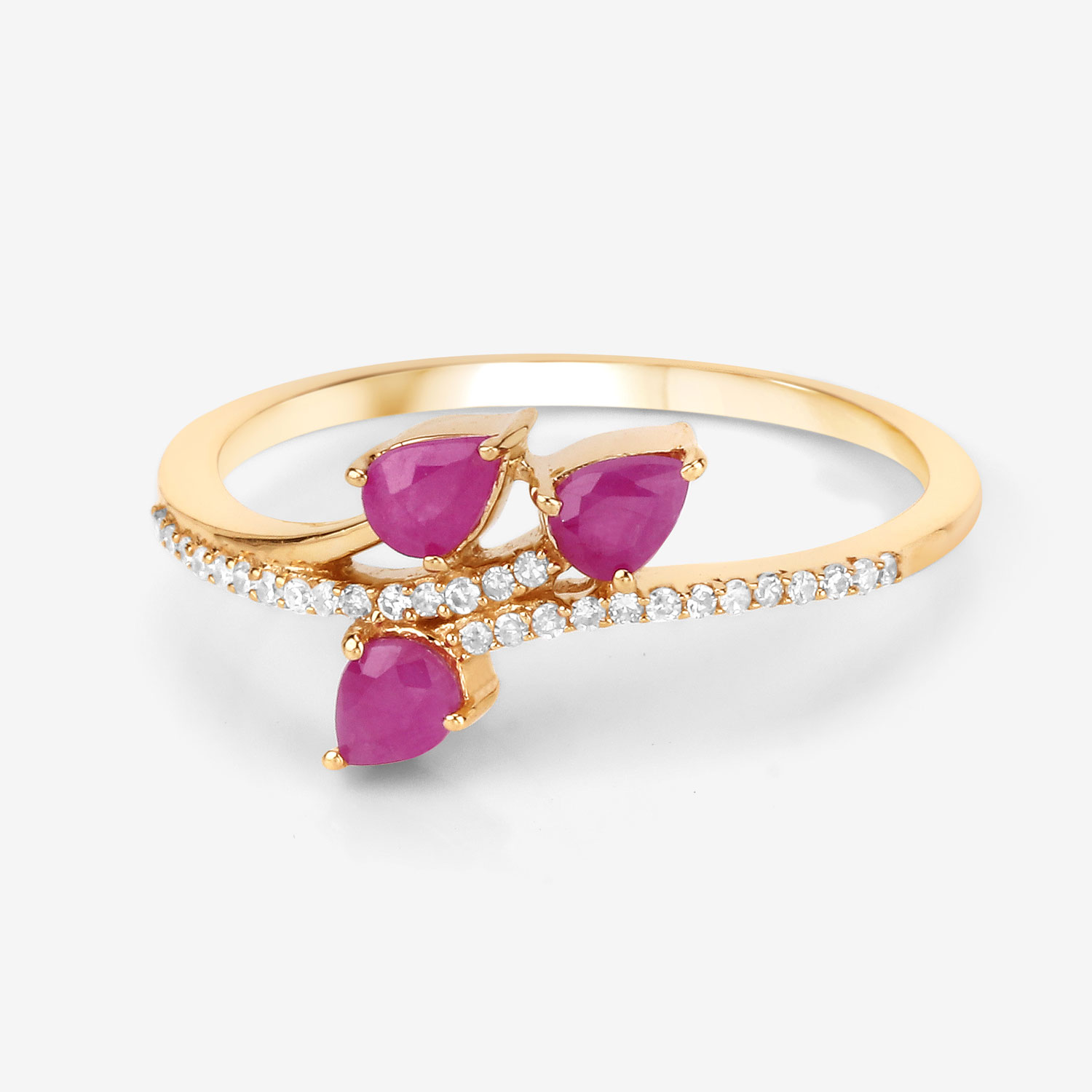 0.68 Carat Genuine Ruby and White Diamond 14K Yellow Gold Ring