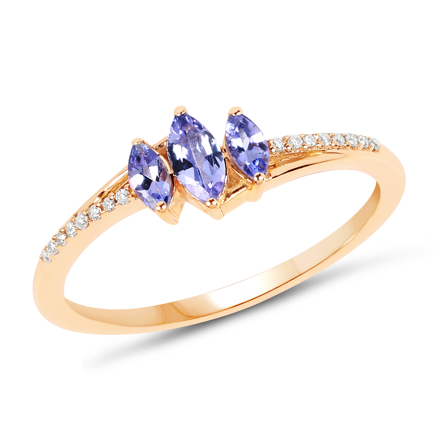 0.35 Carat Genuine Tanzanite and White Diamond 14K Yellow Gold Ring