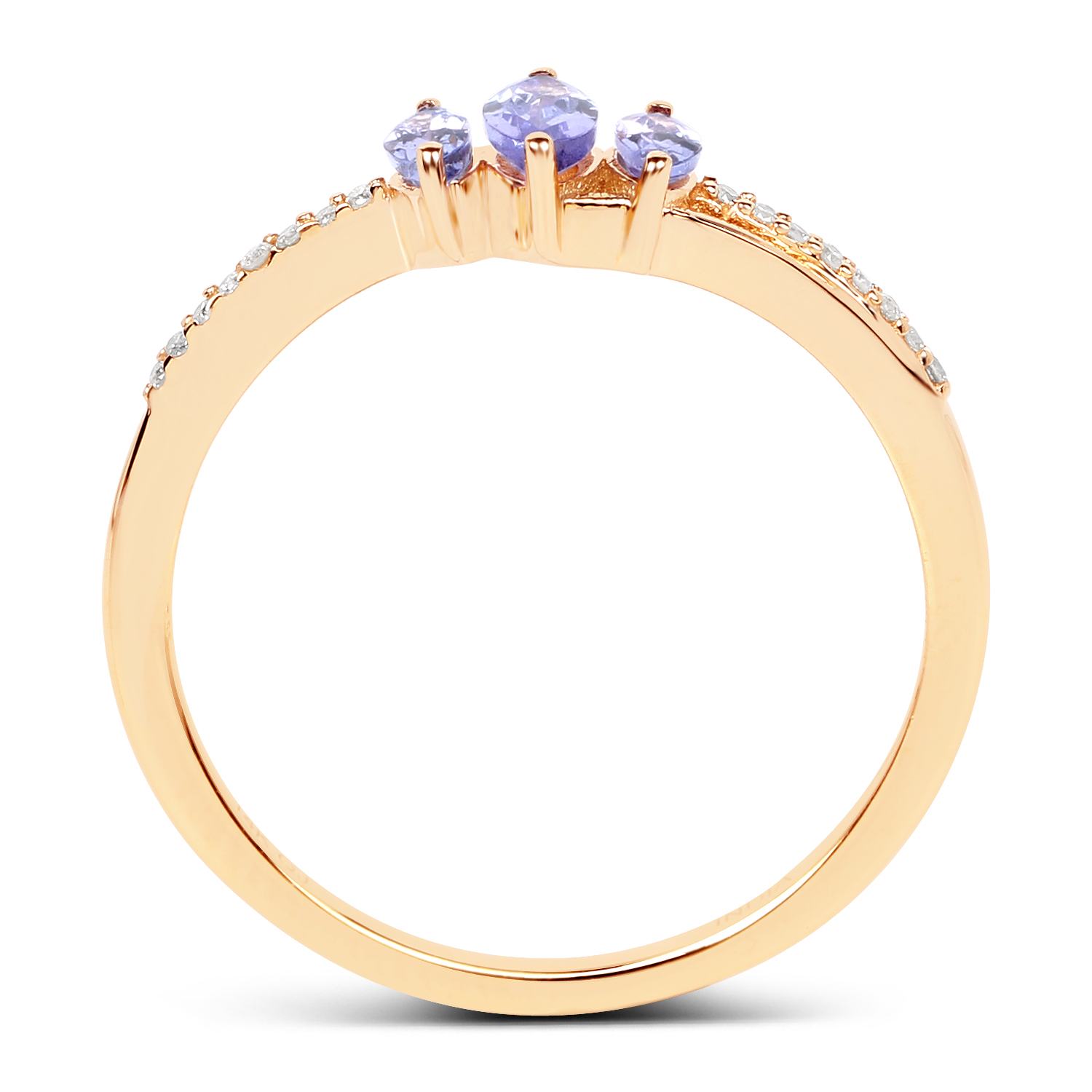 0.35 Carat Genuine Tanzanite and White Diamond 14K Yellow Gold Ring