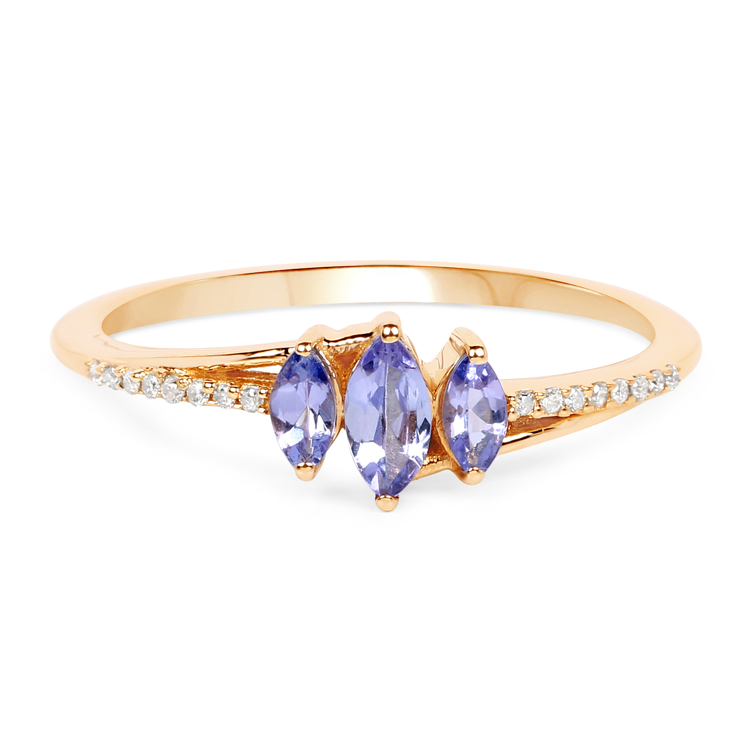 0.35 Carat Genuine Tanzanite and White Diamond 14K Yellow Gold Ring