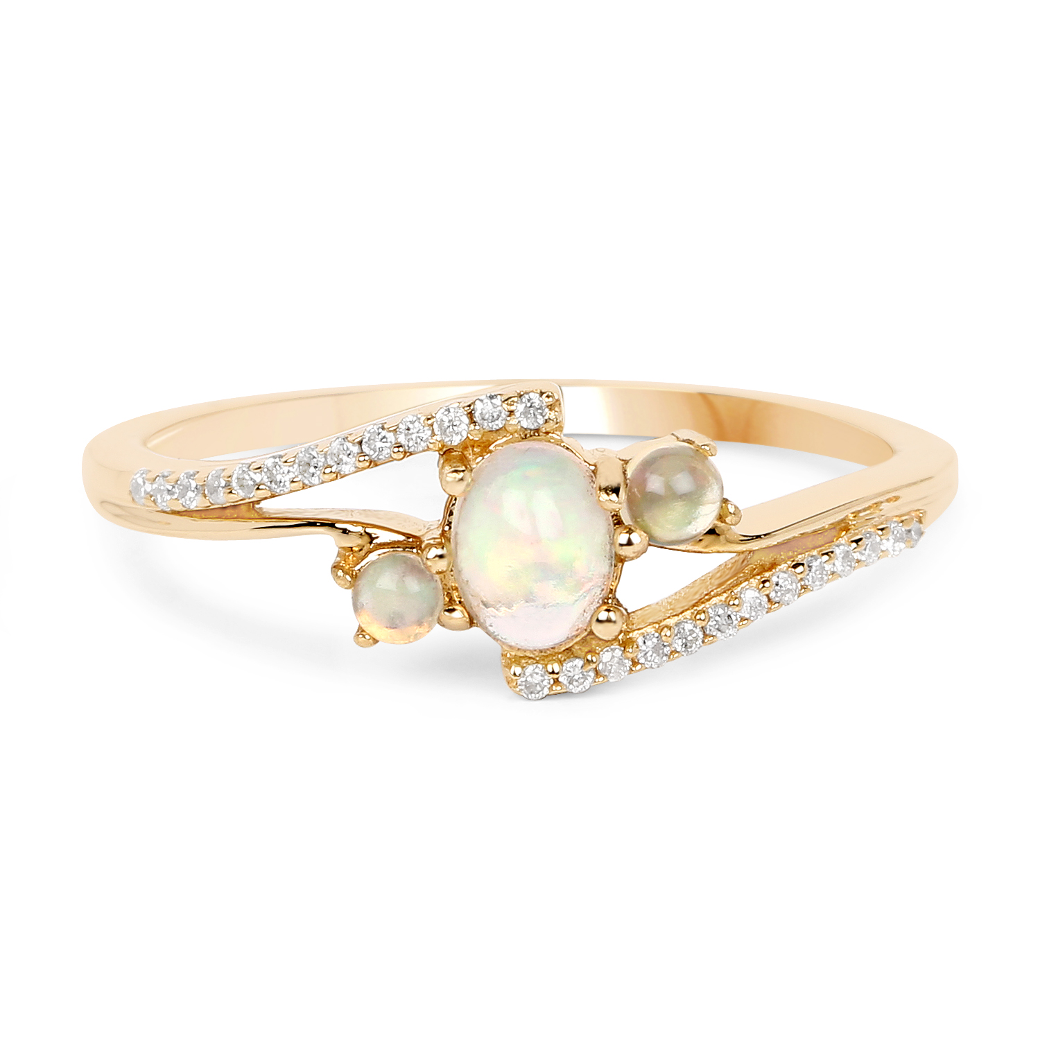 0.36 Carat Genuine Opal Ethiopian and White Diamond 14K Yellow Gold Ring