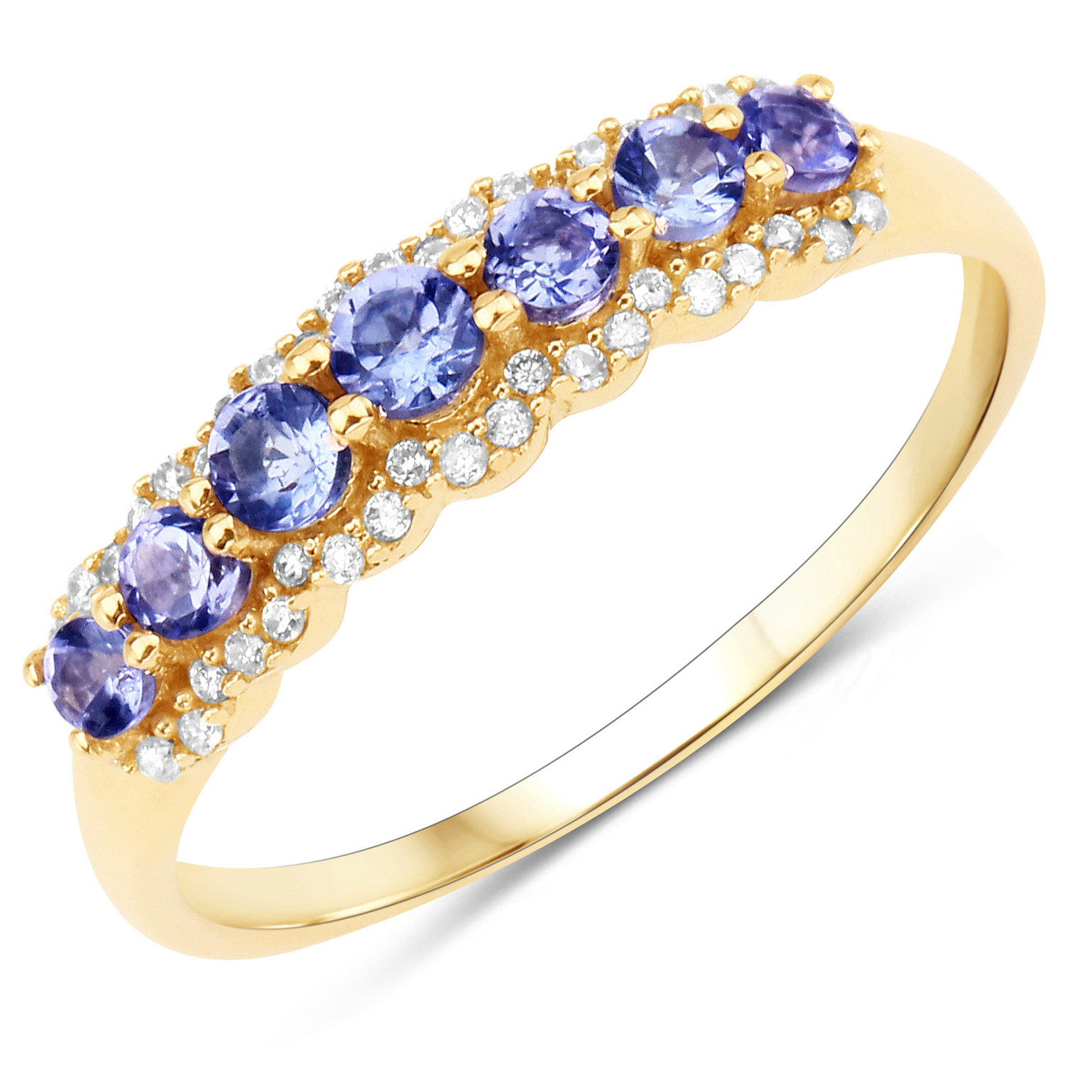 0.51 Carat Genuine Tanzanite and White Diamond 14K Yellow Gold Ring