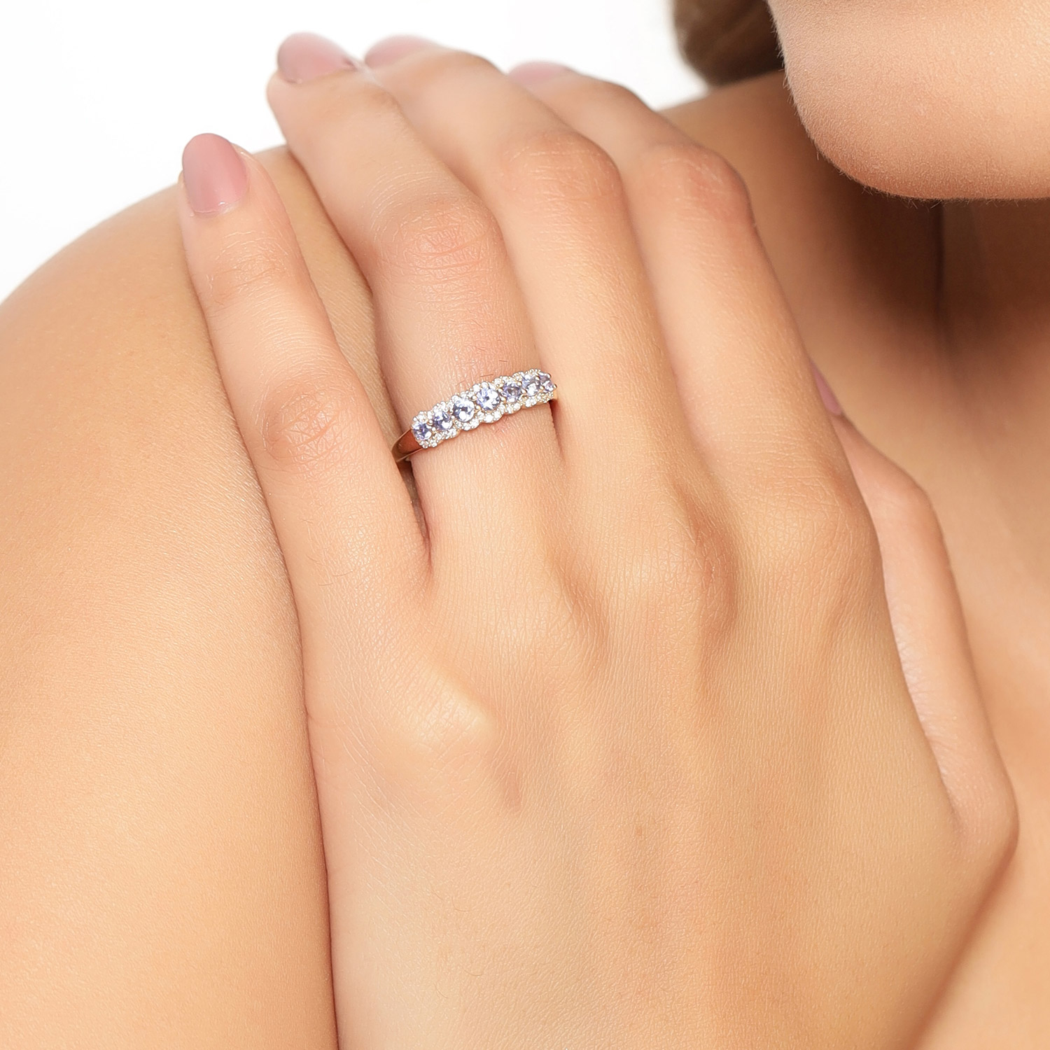 0.51 Carat Genuine Tanzanite and White Diamond 14K Yellow Gold Ring