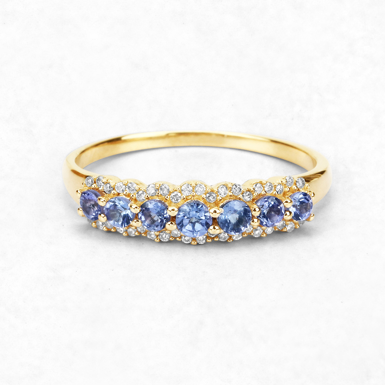 0.51 Carat Genuine Tanzanite and White Diamond 14K Yellow Gold Ring