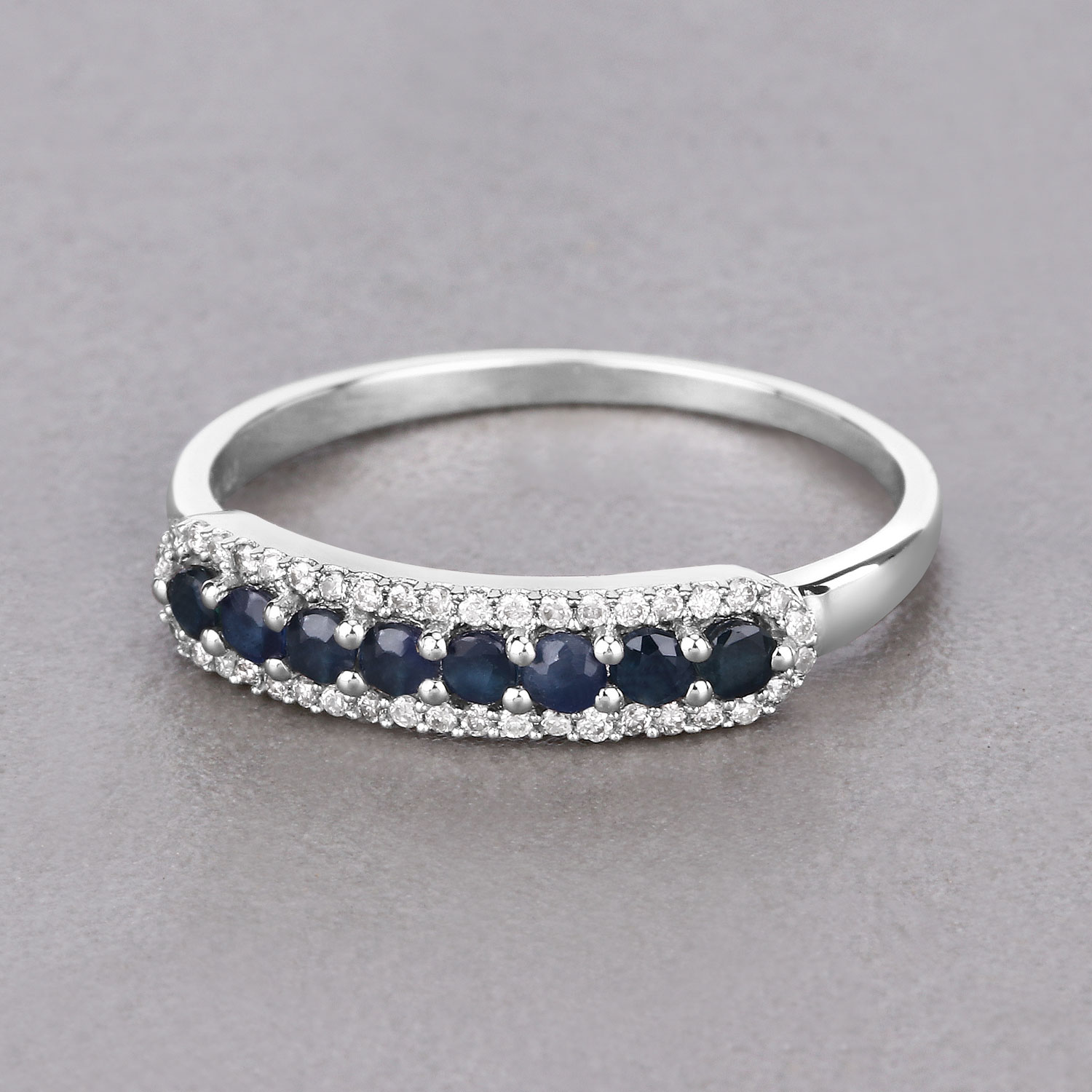 0.43 Carat Genuine Blue Sapphire and White Diamond 14K White Gold Ring