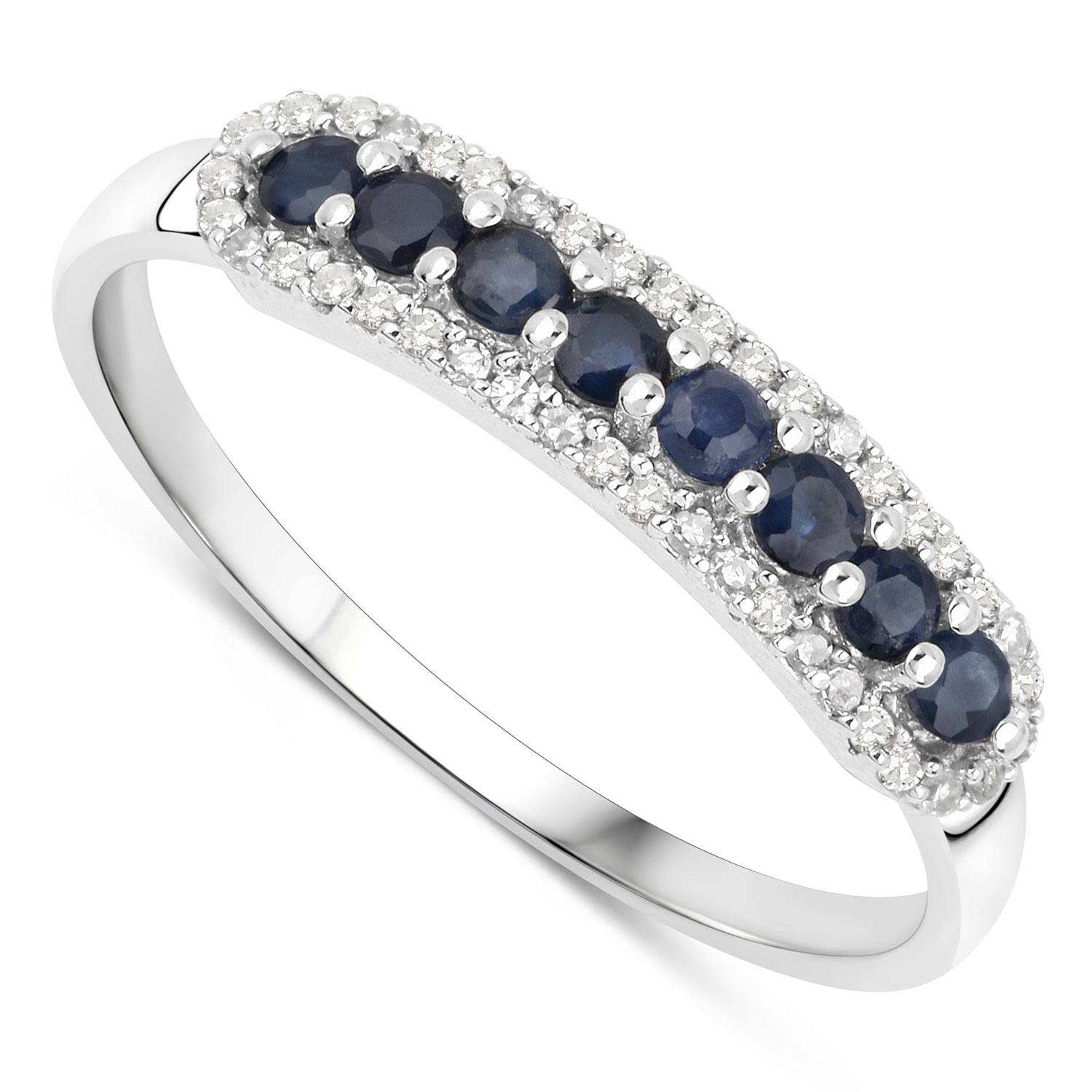 0.43 Carat Genuine Blue Sapphire and White Diamond 14K White Gold Ring