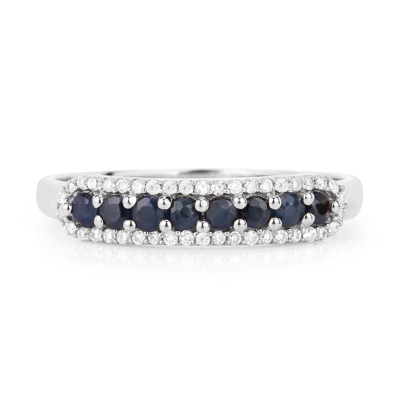 0.43 Carat Genuine Blue Sapphire and White Diamond 14K White Gold Ring
