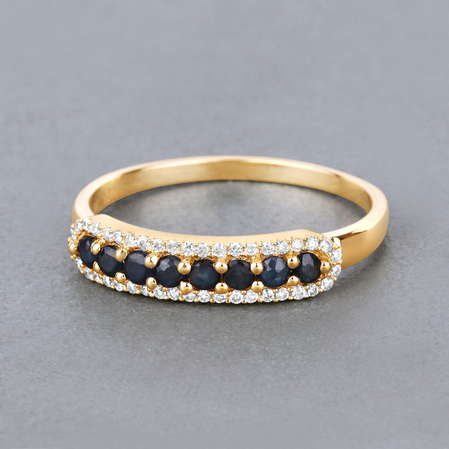 0.43 Carat Genuine Blue Sapphire and White Diamond 14K Yellow Gold Ring