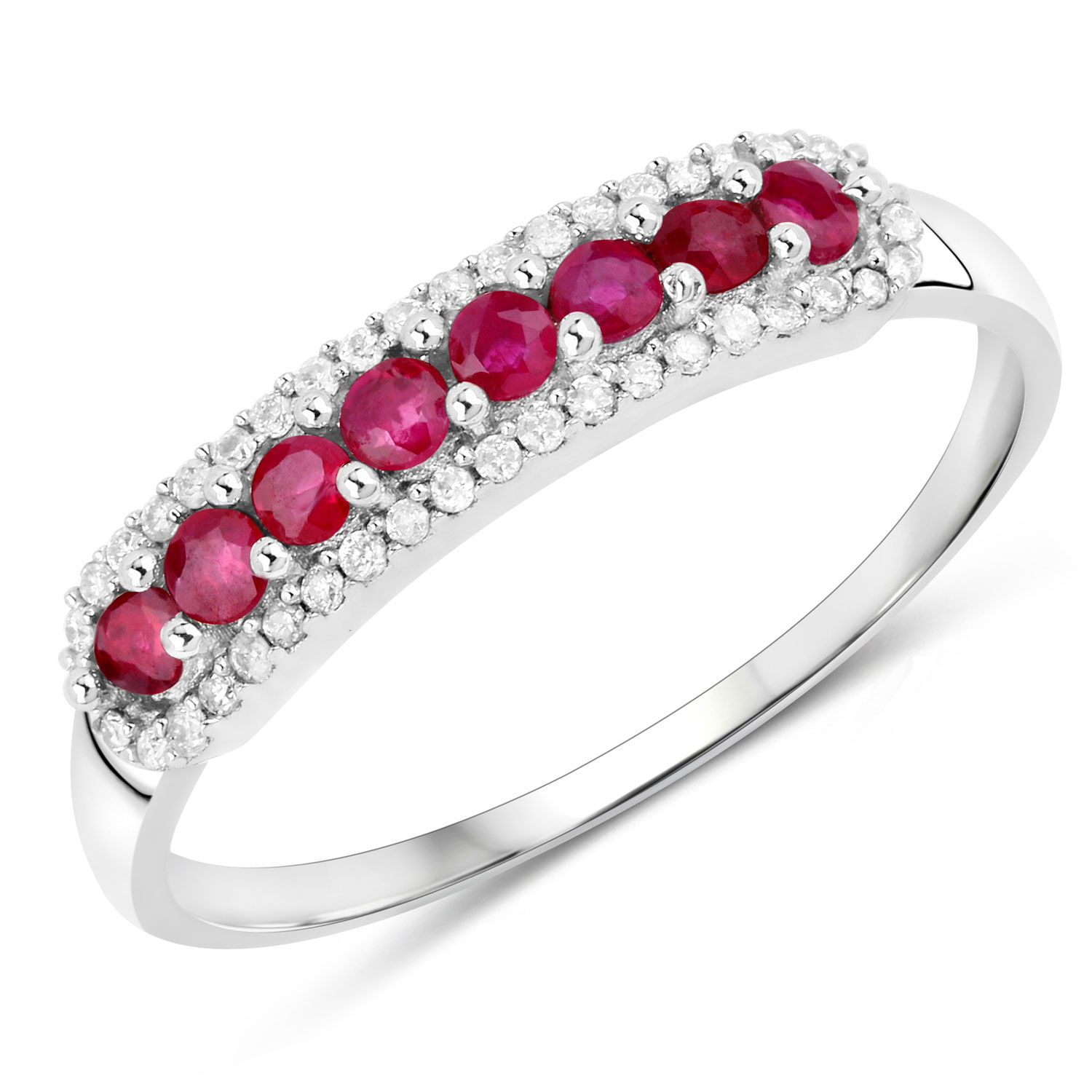 0.51 Carat Genuine Mozambique Ruby and White Diamond 14K White Gold Ring