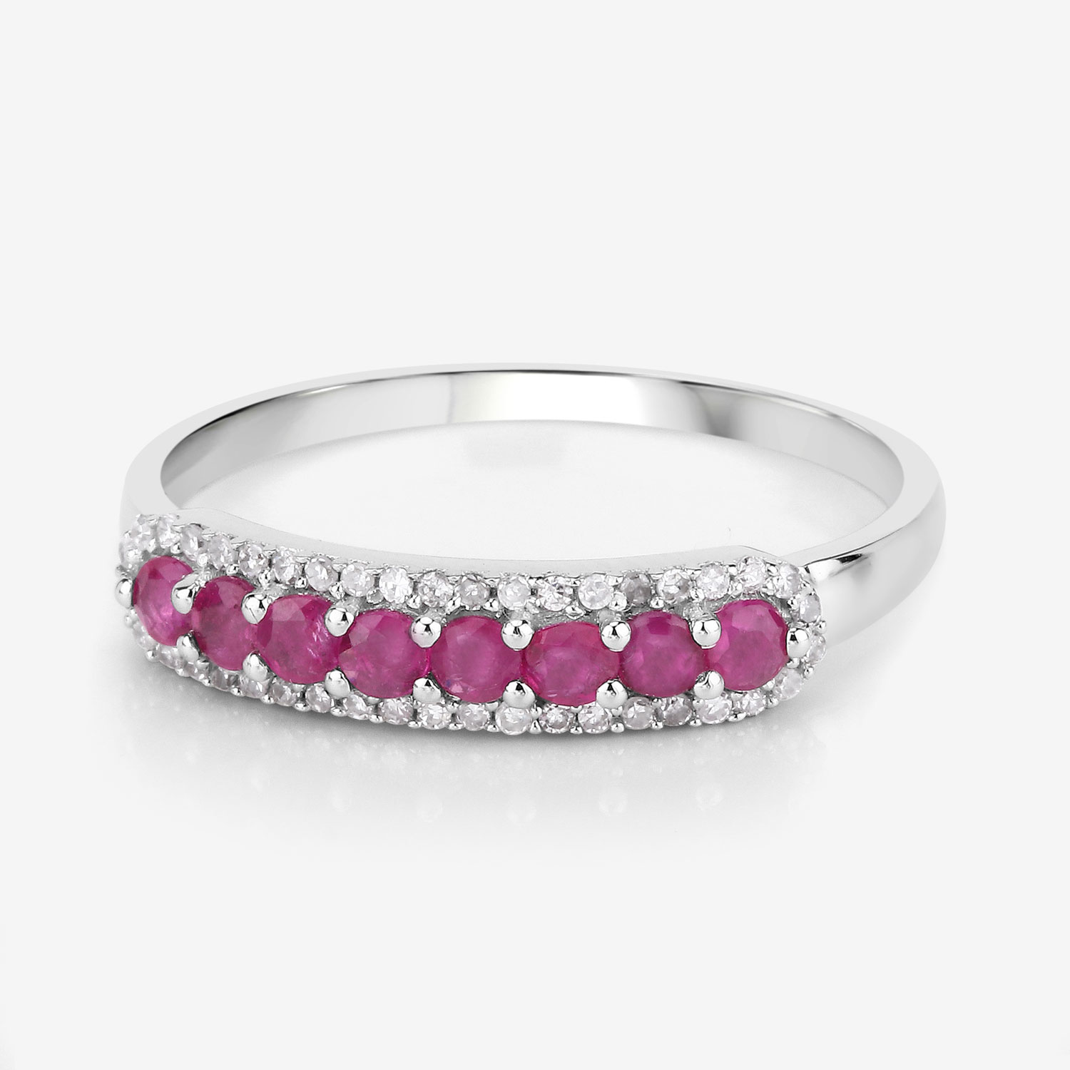0.47 Carat Genuine Ruby and White Diamond 14K White Gold Ring