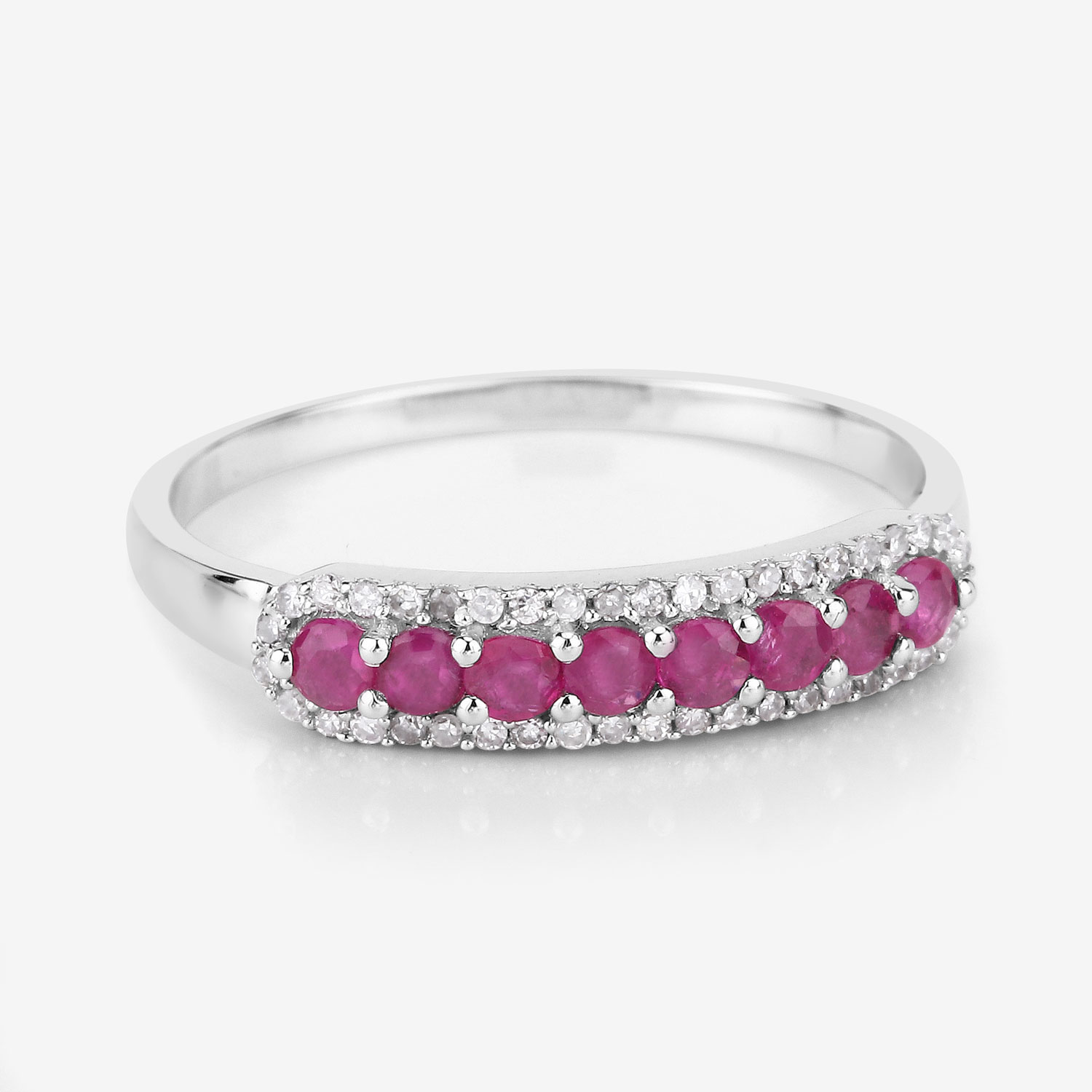0.47 Carat Genuine Ruby and White Diamond 14K White Gold Ring
