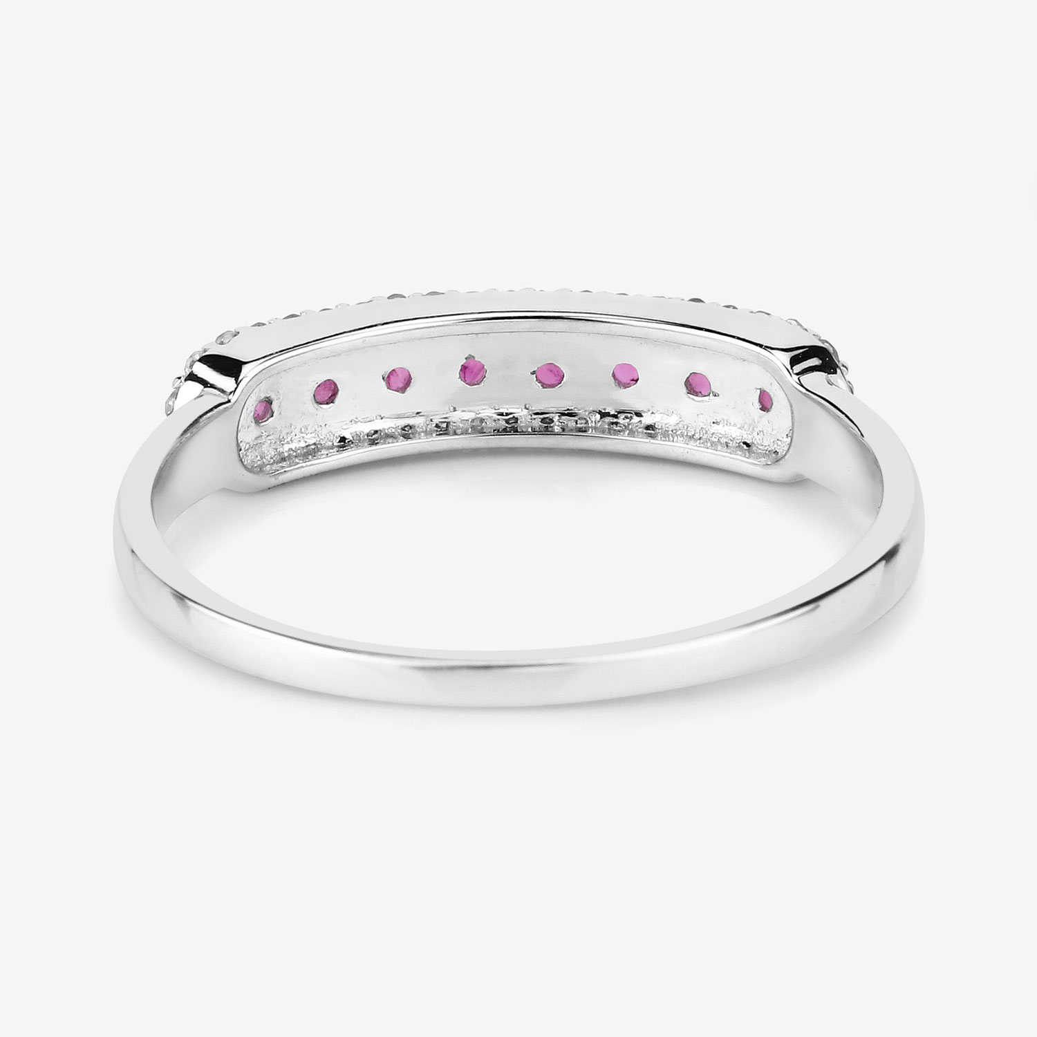 0.47 Carat Genuine Ruby and White Diamond 14K White Gold Ring