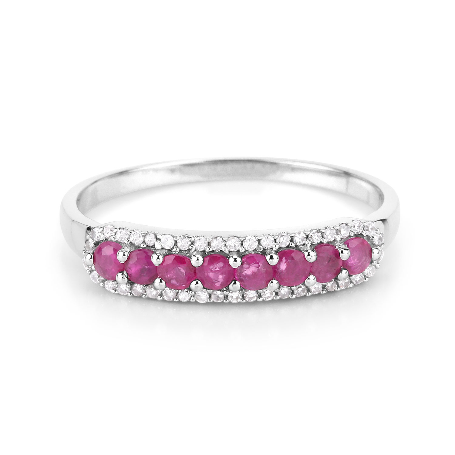 0.47 Carat Genuine Ruby and White Diamond 14K White Gold Ring