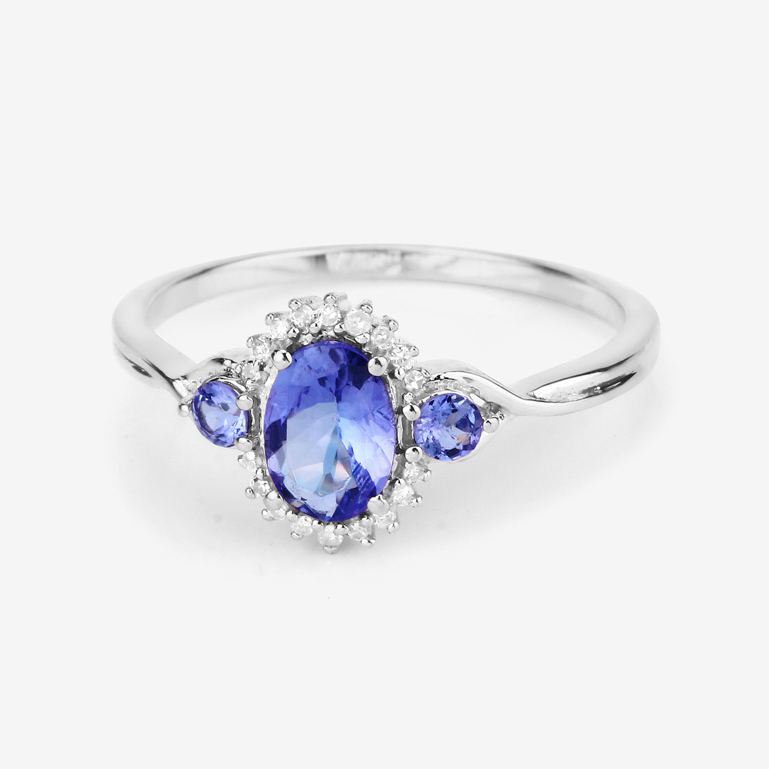 0.94 Carat Genuine Tanzanite and White Diamond 14K White Gold Ring