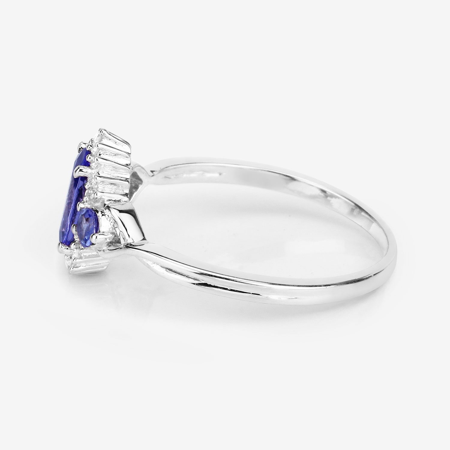 0.94 Carat Genuine Tanzanite and White Diamond 14K White Gold Ring