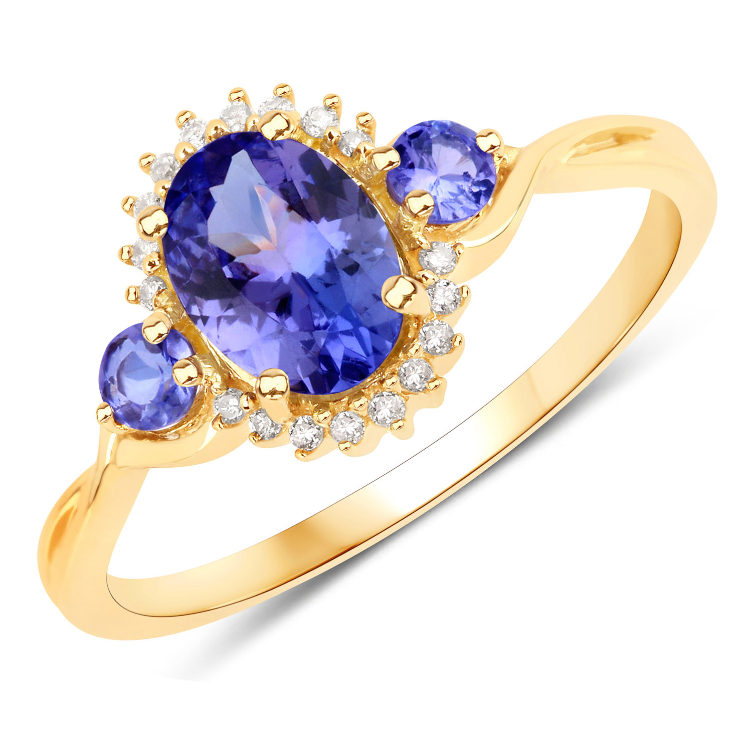 0.94 Carat Genuine Tanzanite and White Diamond 14K Yellow Gold Ring