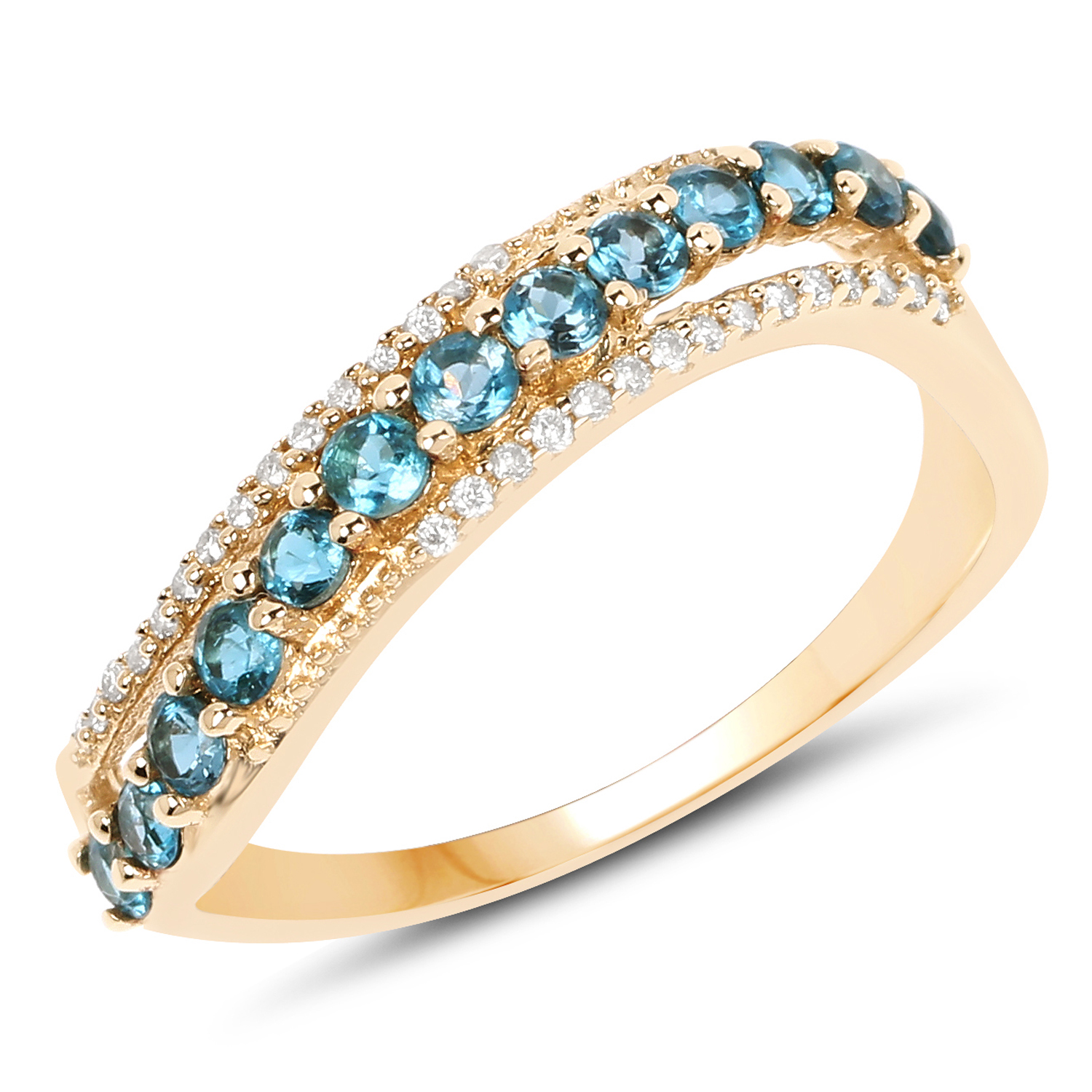 0.56 Carat Genuine London Blue Topaz and White Diamond 14K Yellow Gold Ring