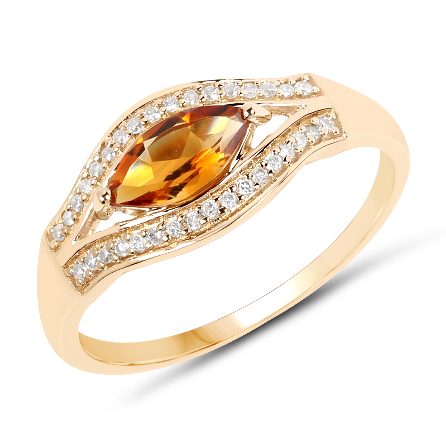 0.70 Carat Genuine Citrine and White Diamond 14K Yellow Gold Ring