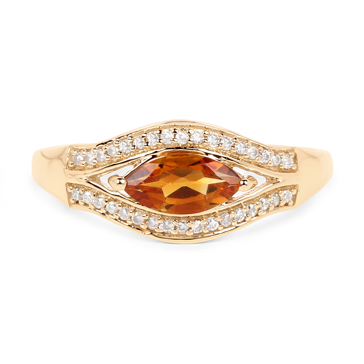 0.70 Carat Genuine Citrine and White Diamond 14K Yellow Gold Ring