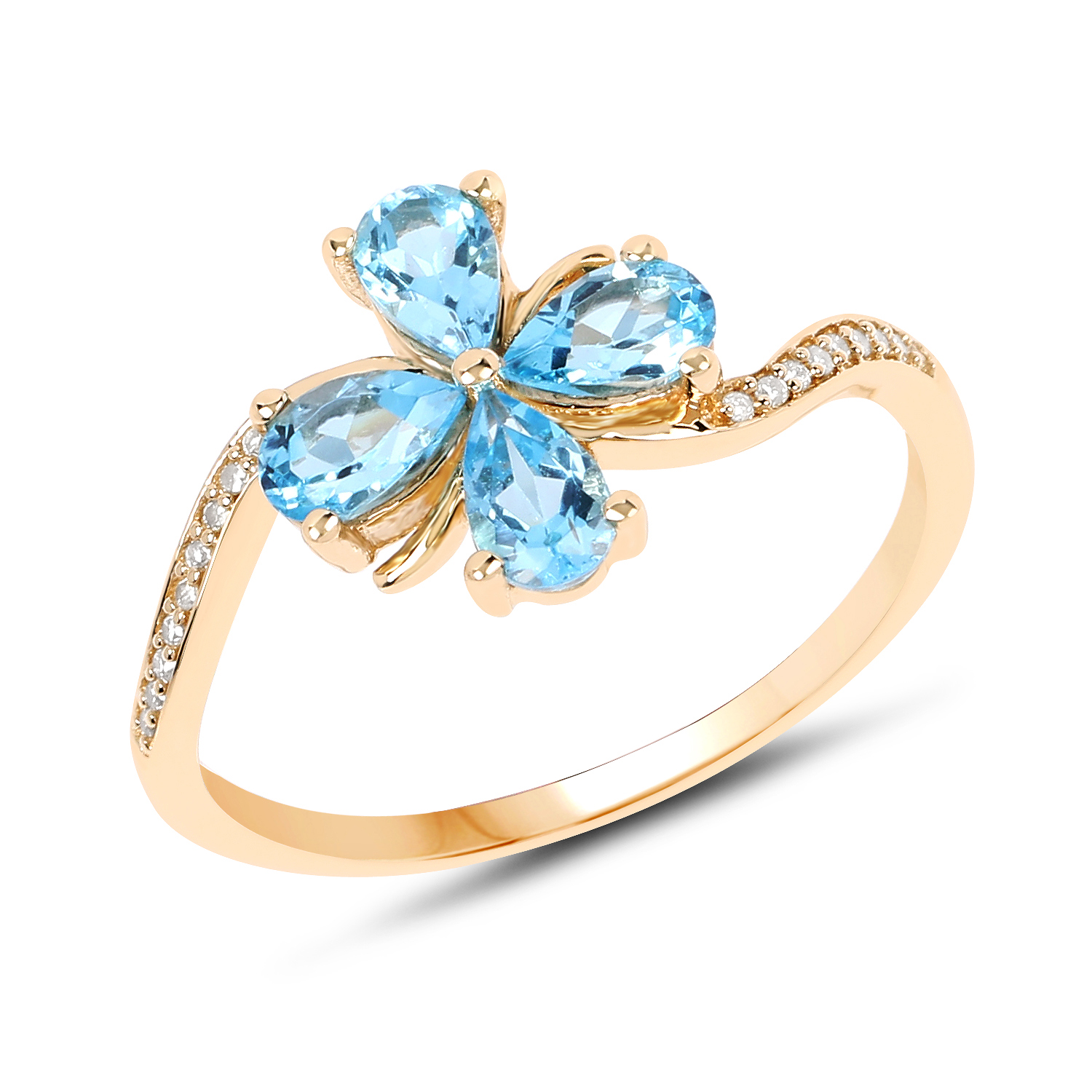 0.97 Carat Genuine Swiss Blue Topaz and White Diamond 14K Yellow Gold Ring