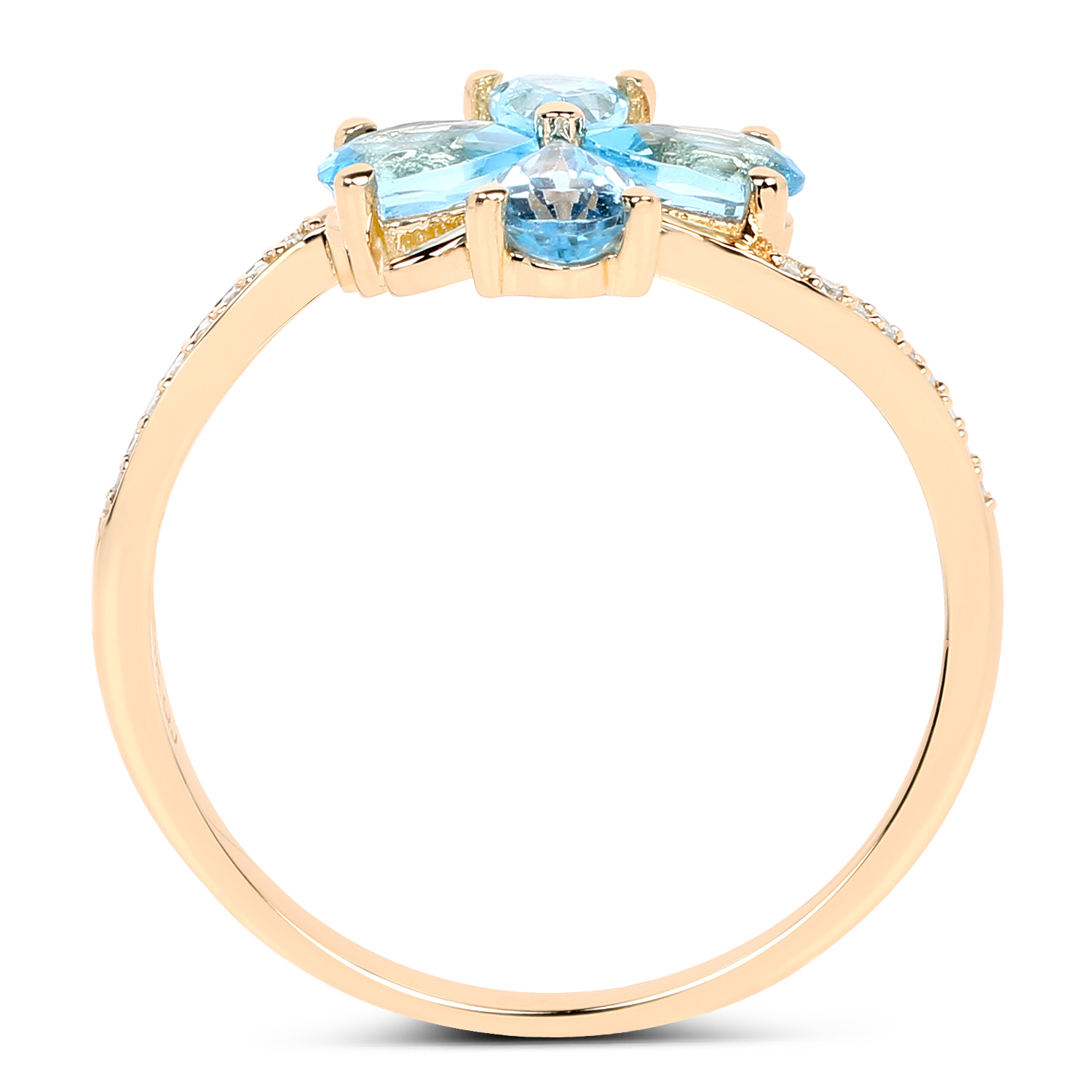 0.97 Carat Genuine Swiss Blue Topaz and White Diamond 14K Yellow Gold Ring