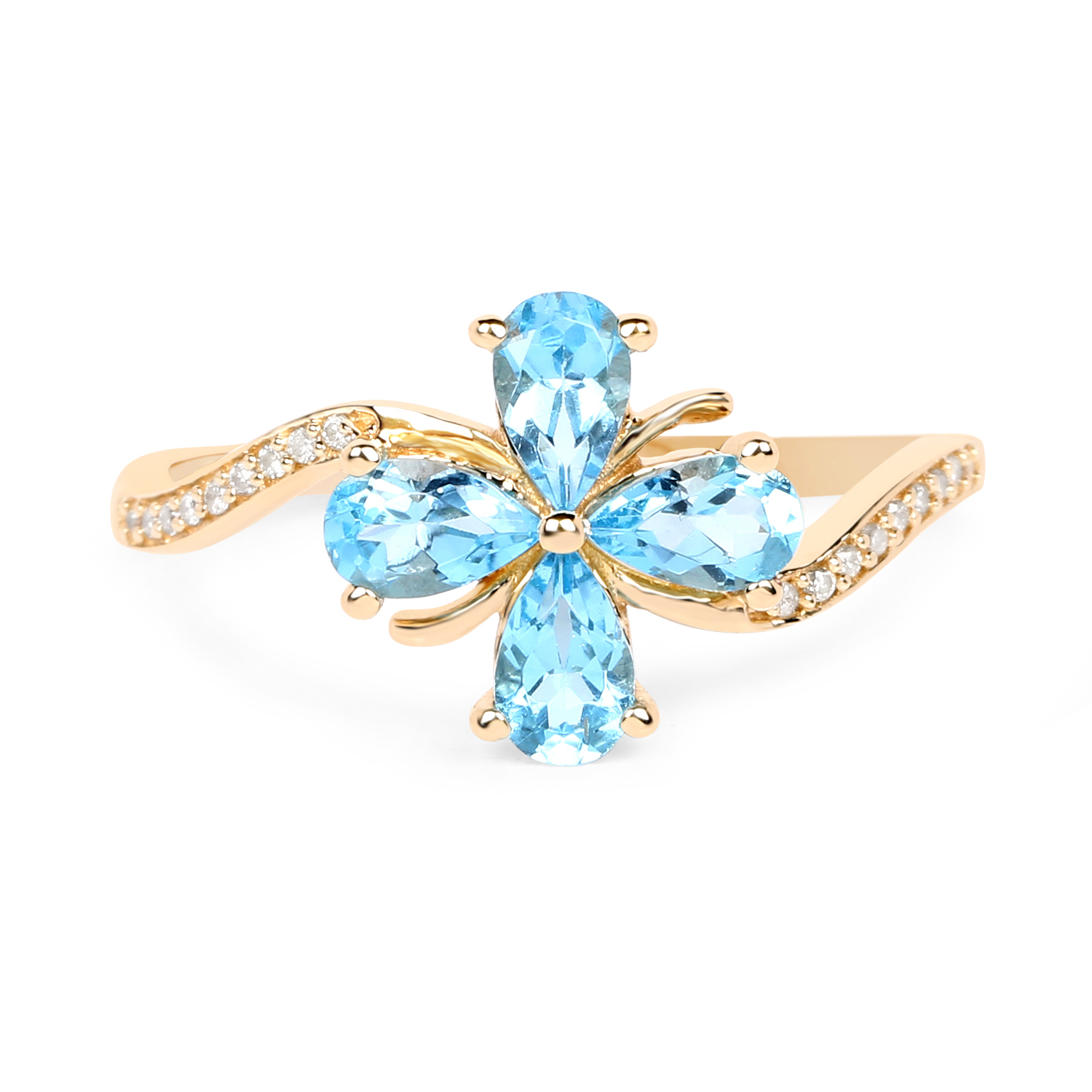 0.97 Carat Genuine Swiss Blue Topaz and White Diamond 14K Yellow Gold Ring