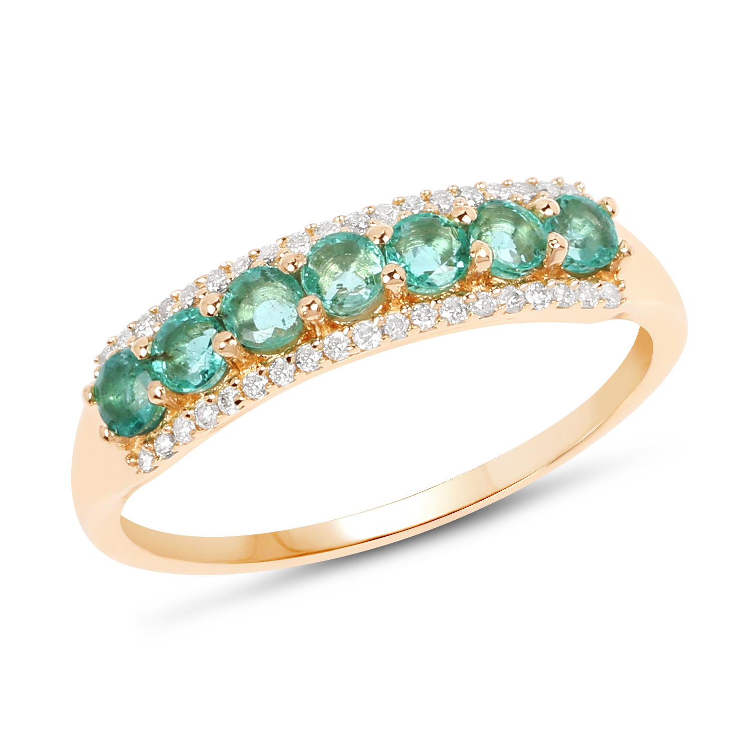 0.60 Carat Genuine Zambian Emerald and White Diamond 14K Yellow Gold Ring