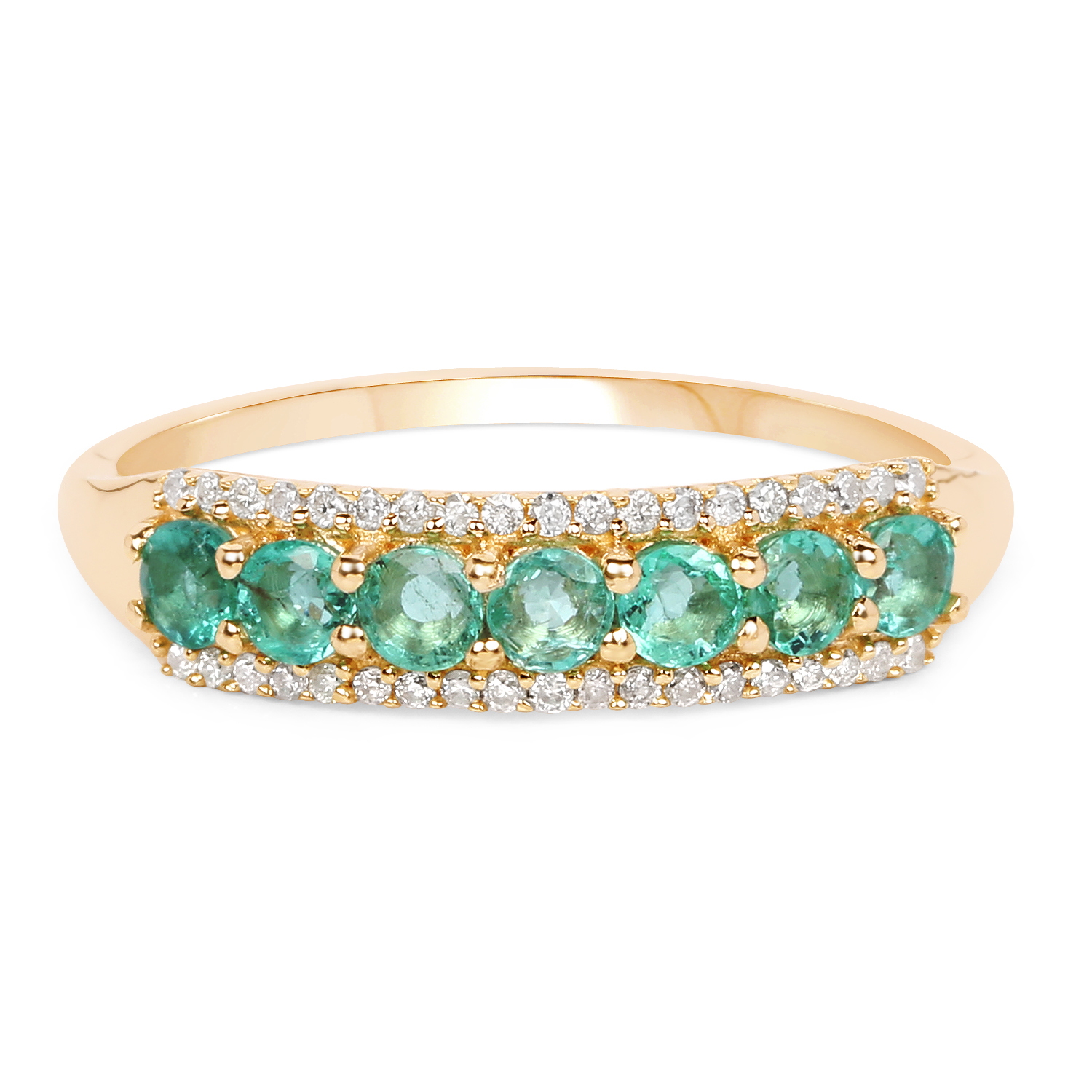 0.60 Carat Genuine Zambian Emerald and White Diamond 14K Yellow Gold Ring