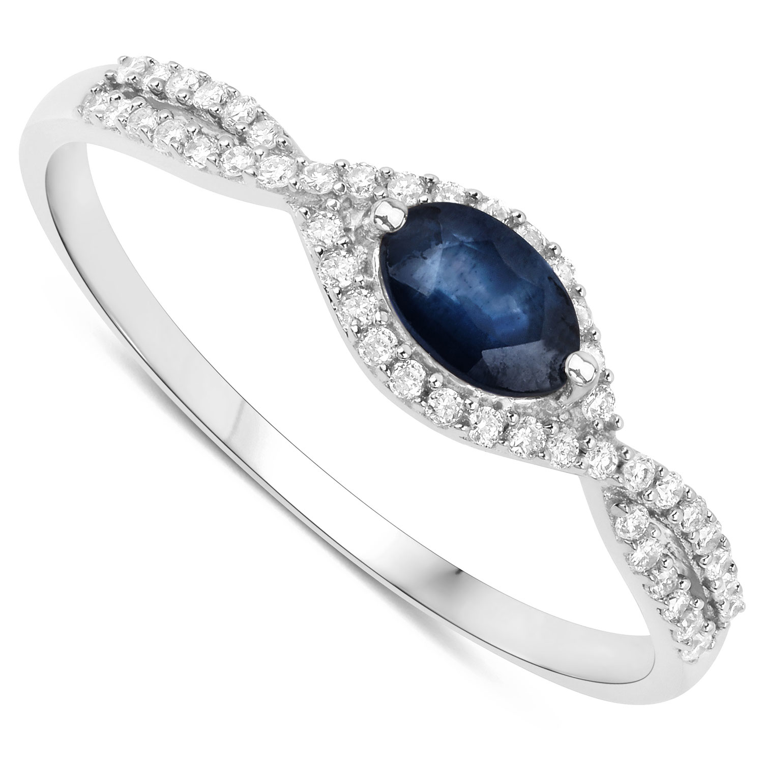 0.35 Carat Genuine Blue Sapphire and White Diamond 14K White Gold Ring