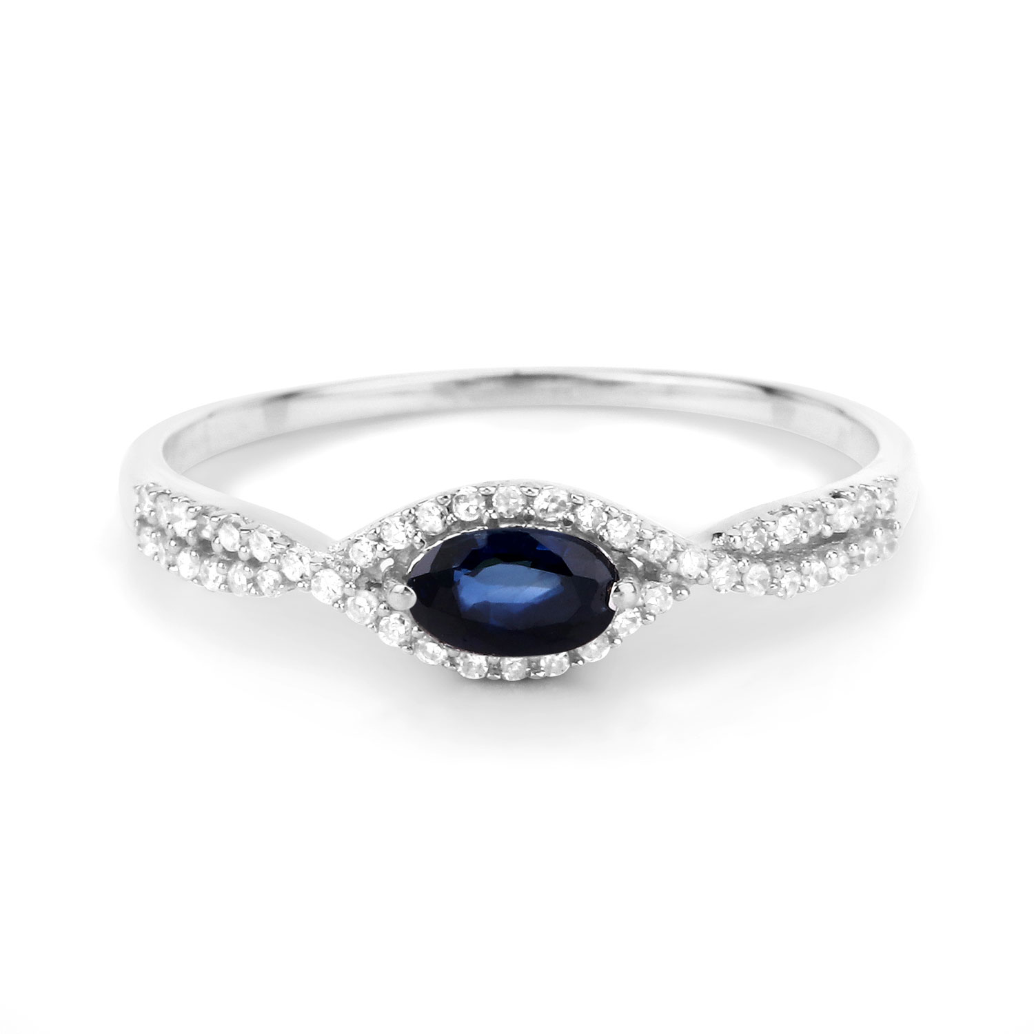 0.35 Carat Genuine Blue Sapphire and White Diamond 14K White Gold Ring