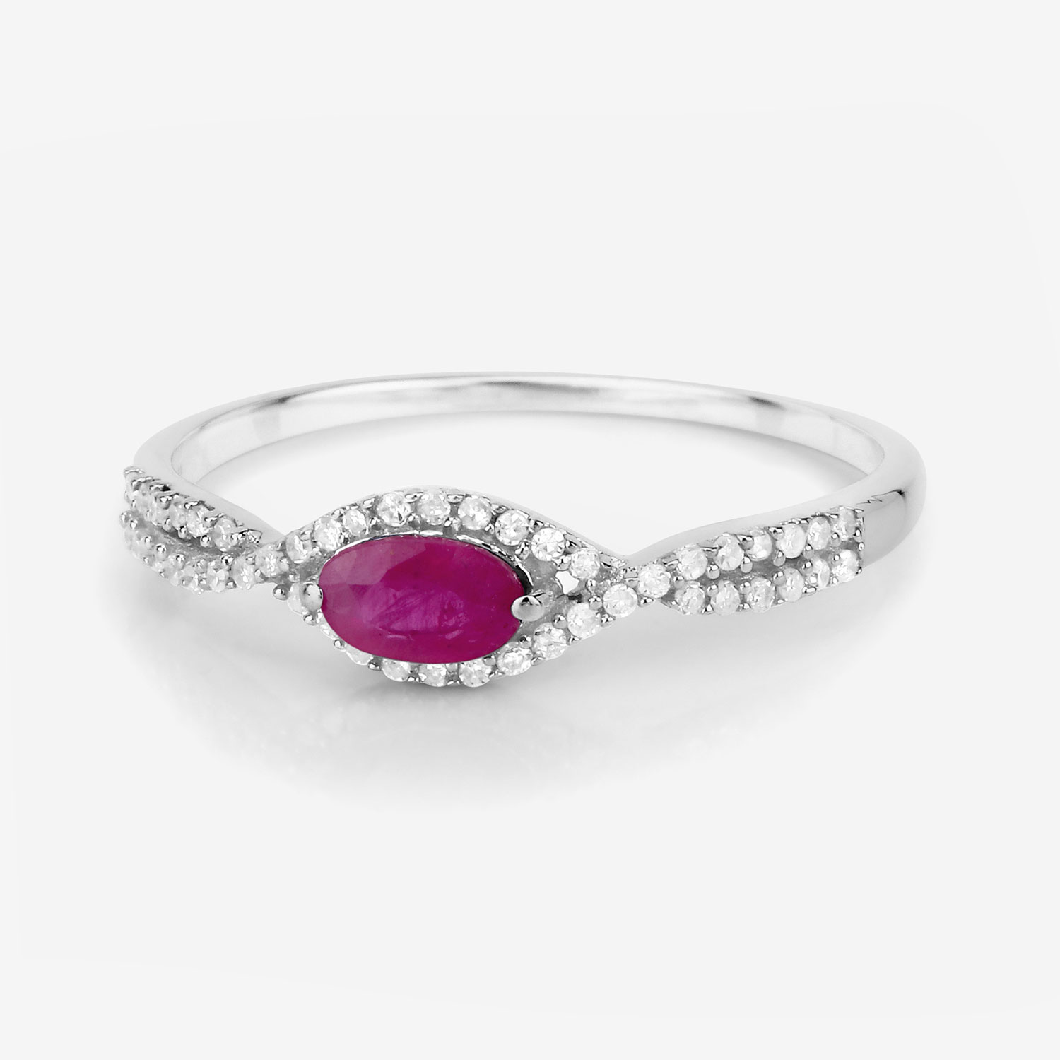 0.40 Carat Genuine Ruby and White Diamond 14K White Gold Ring